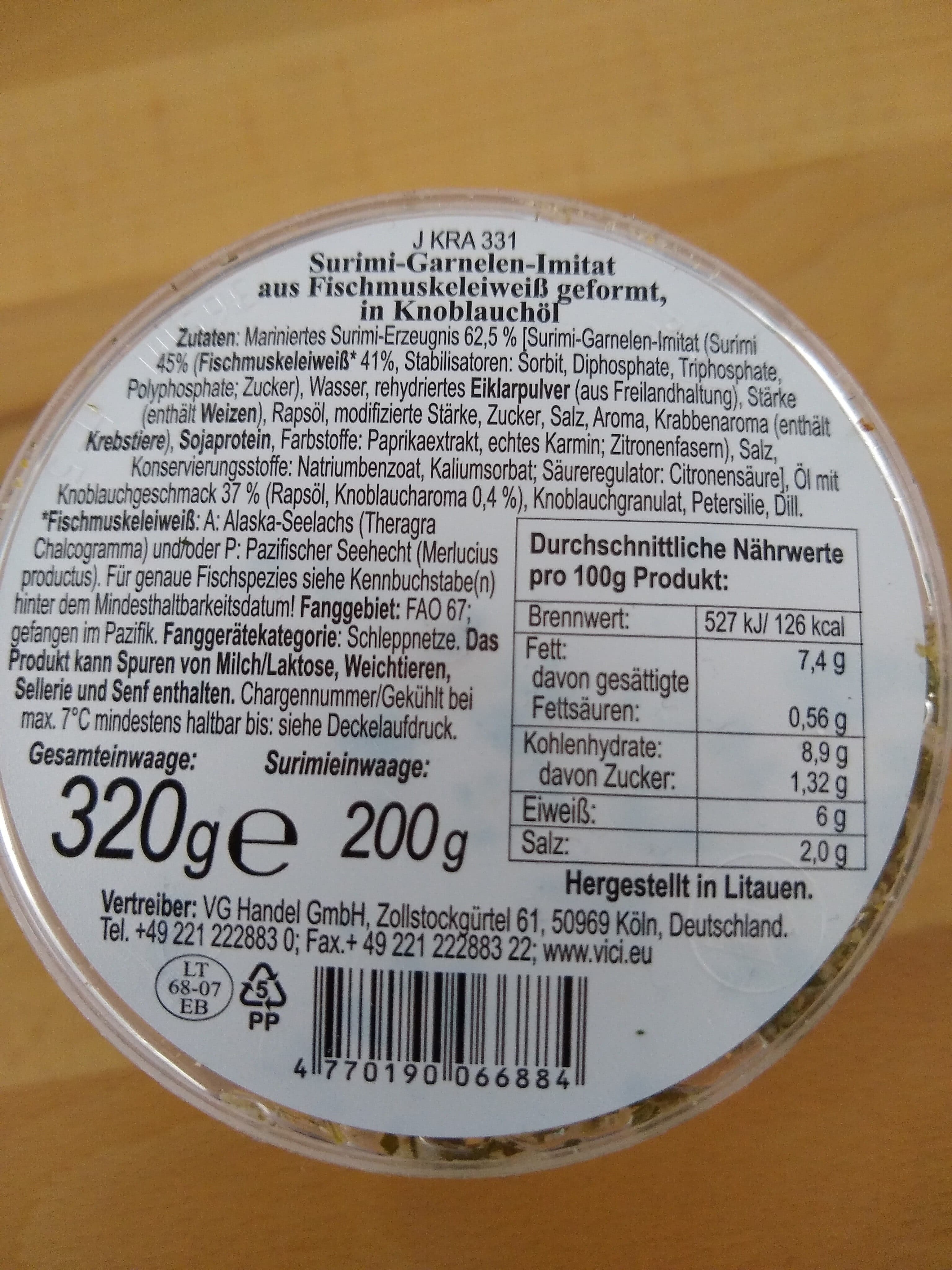 Viči Surimi in Jumbo-Garnelenform (in Knoblauchöl) packshot