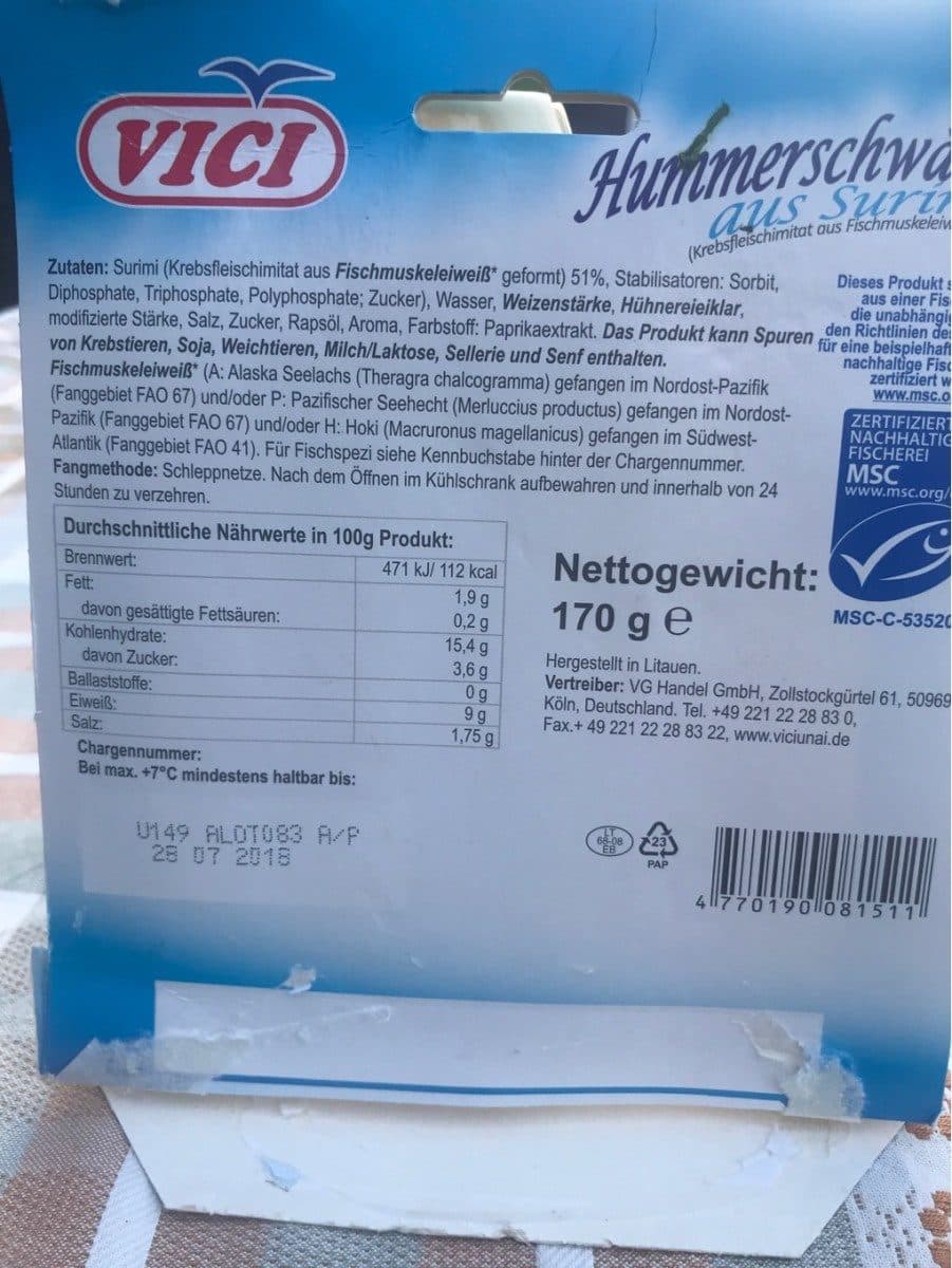 Vici Hummerschwänze aus Surimi MSC packshot