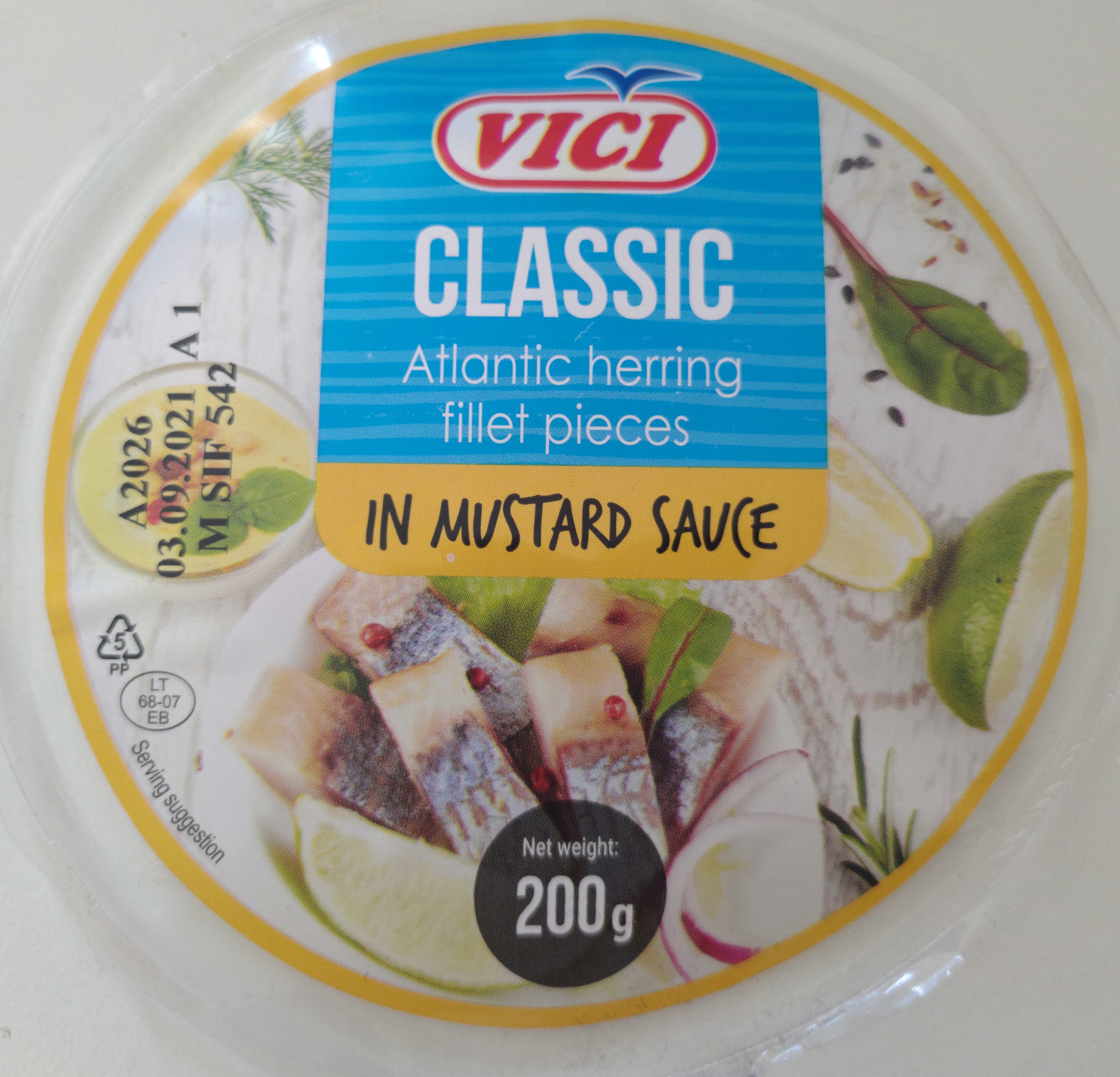 Viči Heringfilé darabok mustárral és édesítőszerrel packshot