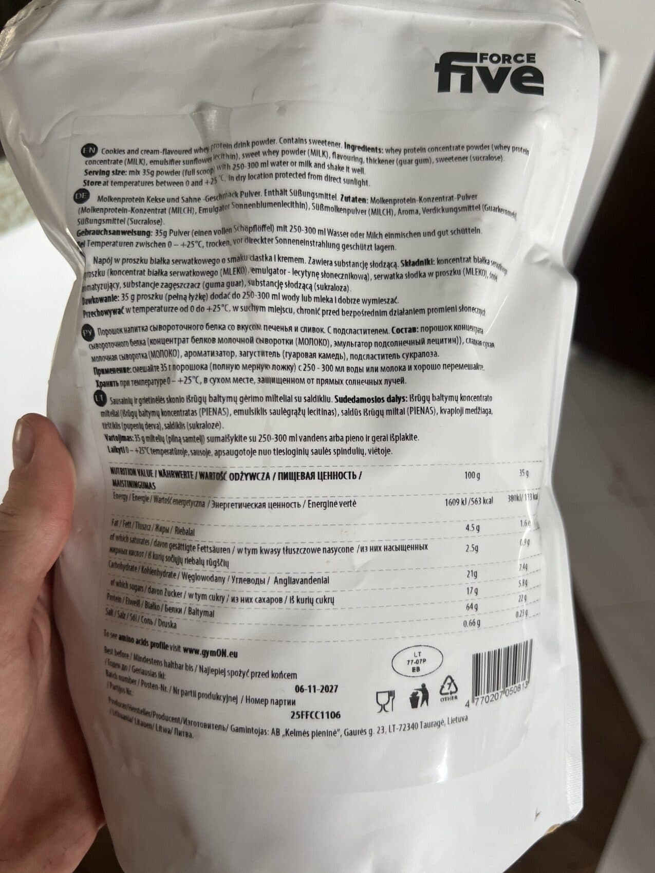 FiveForce Whey protein packshot