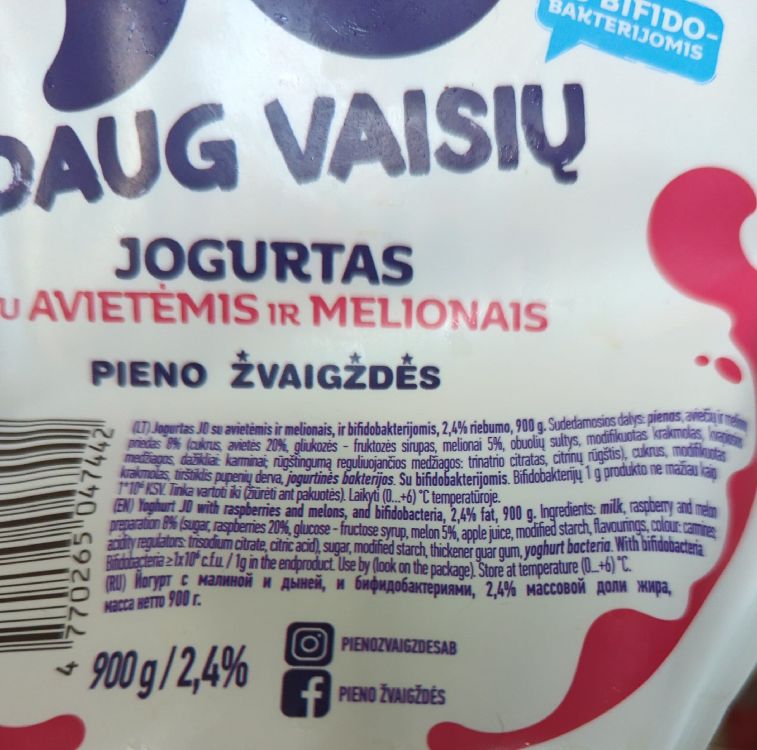 Pieno Žvaigždės Jo Daug Vaisių Jogurtas Su Avietėmis Ir Melionas packshot