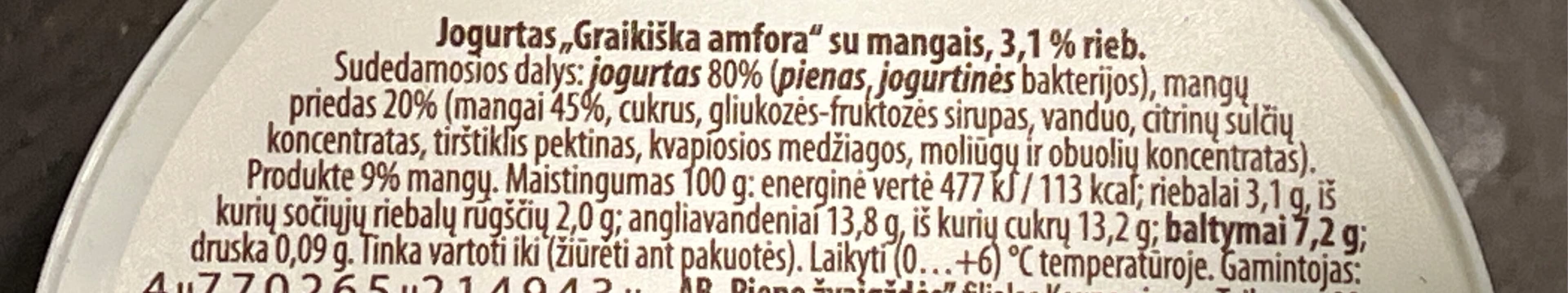 Pieno Žvaigždės Greek yogurt with mango packshot