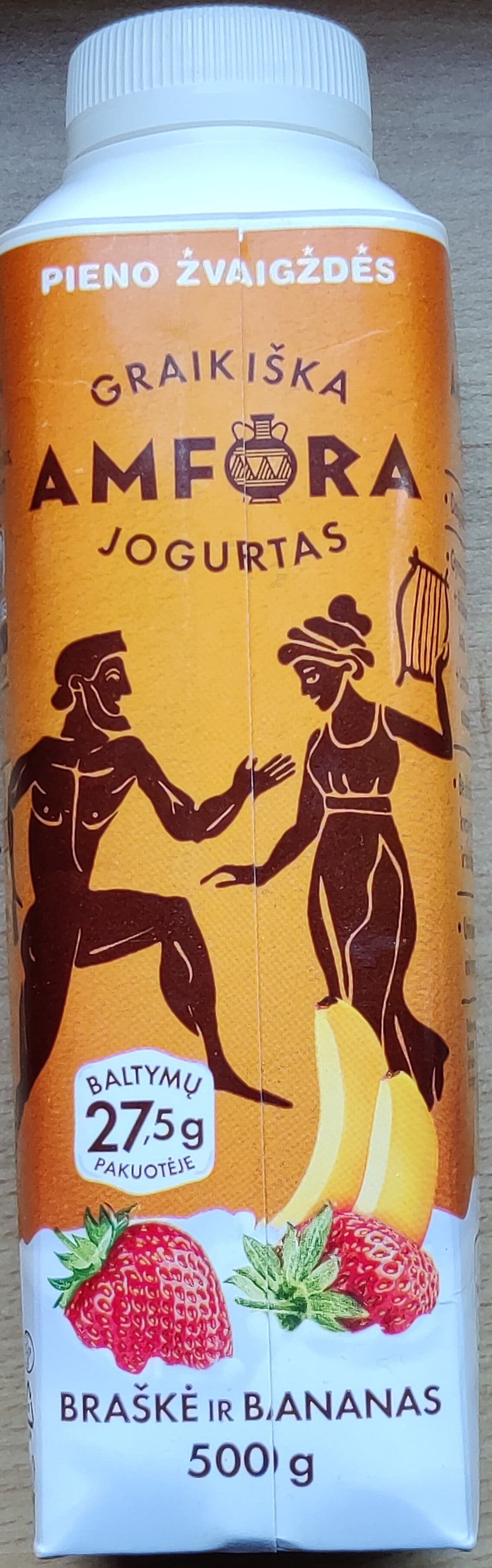 Pieno Žvaigždės Geriamasis jogurtas GRAIKIŠKA AMFORA su braške ir bananu packshot