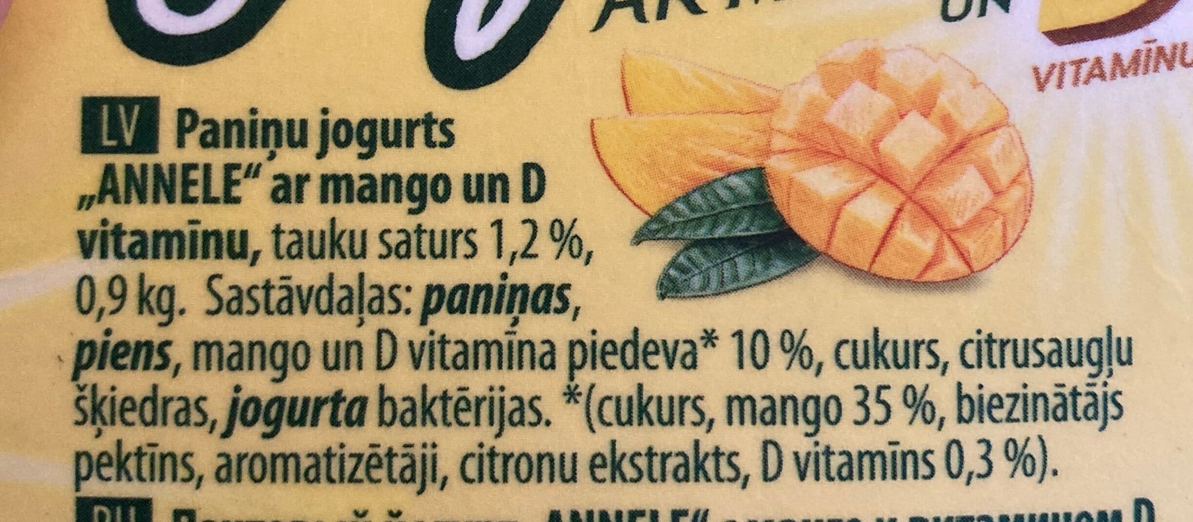 Annele Paniņu jogurts ar mango un D vitamīnu packshot