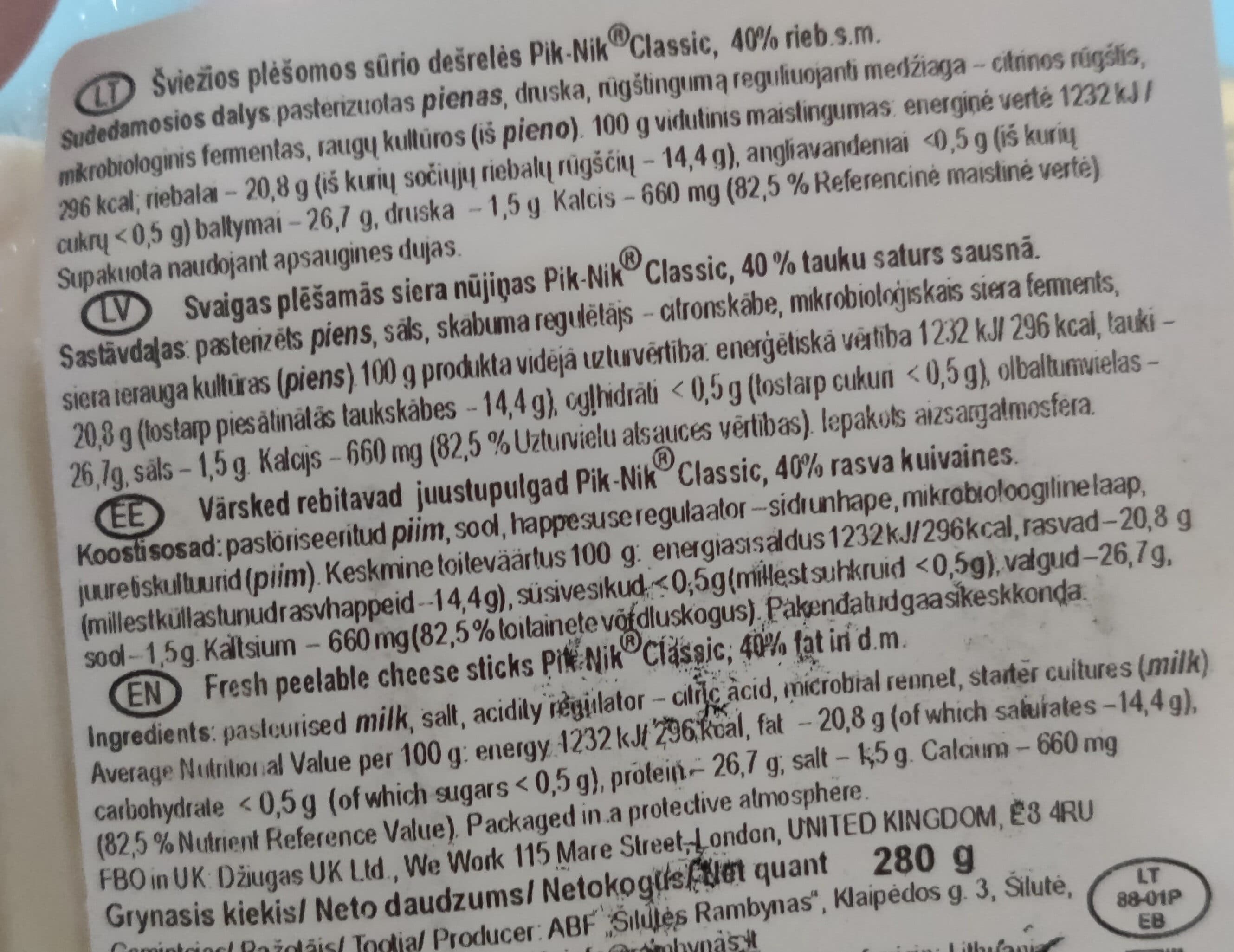 Pik-Nik 40% Švežios plėšmos sūrio dešrelės Classic packshot