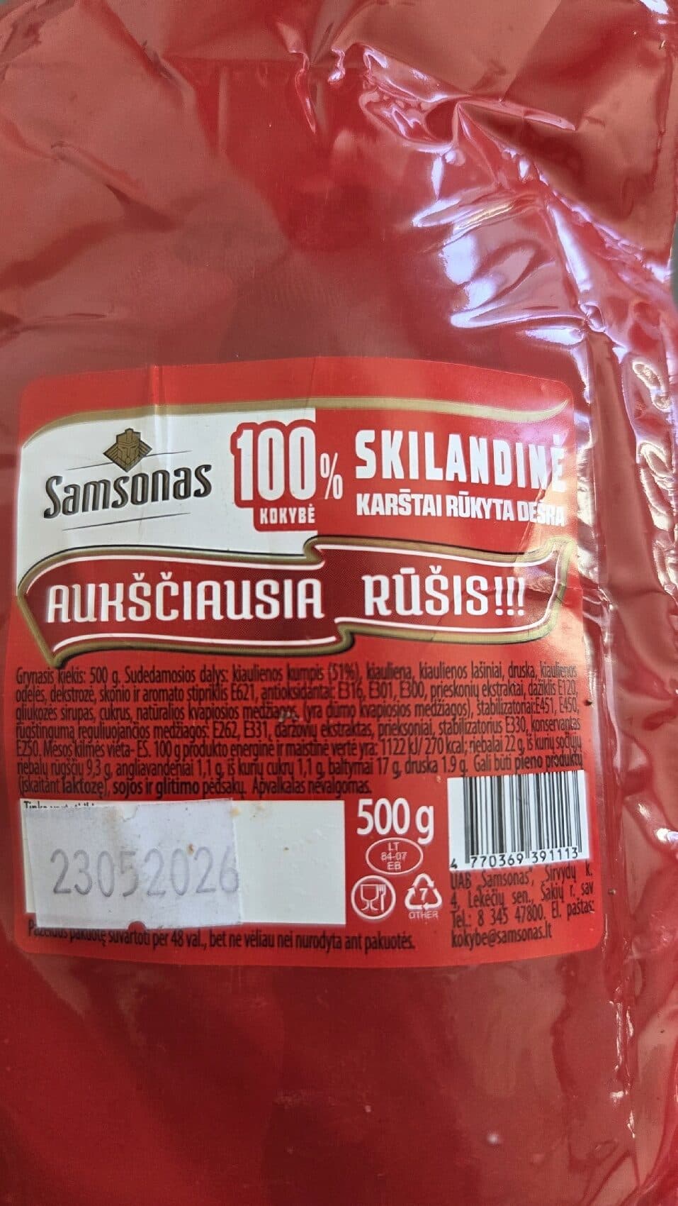 Samsonas SKILANDINĖ karštai rūkyta dešra packshot