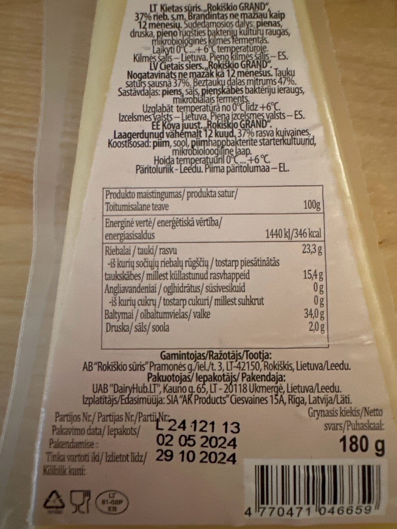 Rokiškio Grand Fornaggio packshot