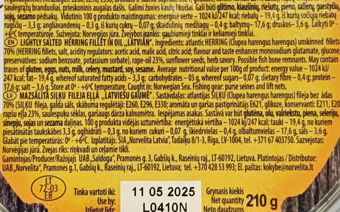 Open Food Facts siļķu fileja Norvelita Latviešu packshot