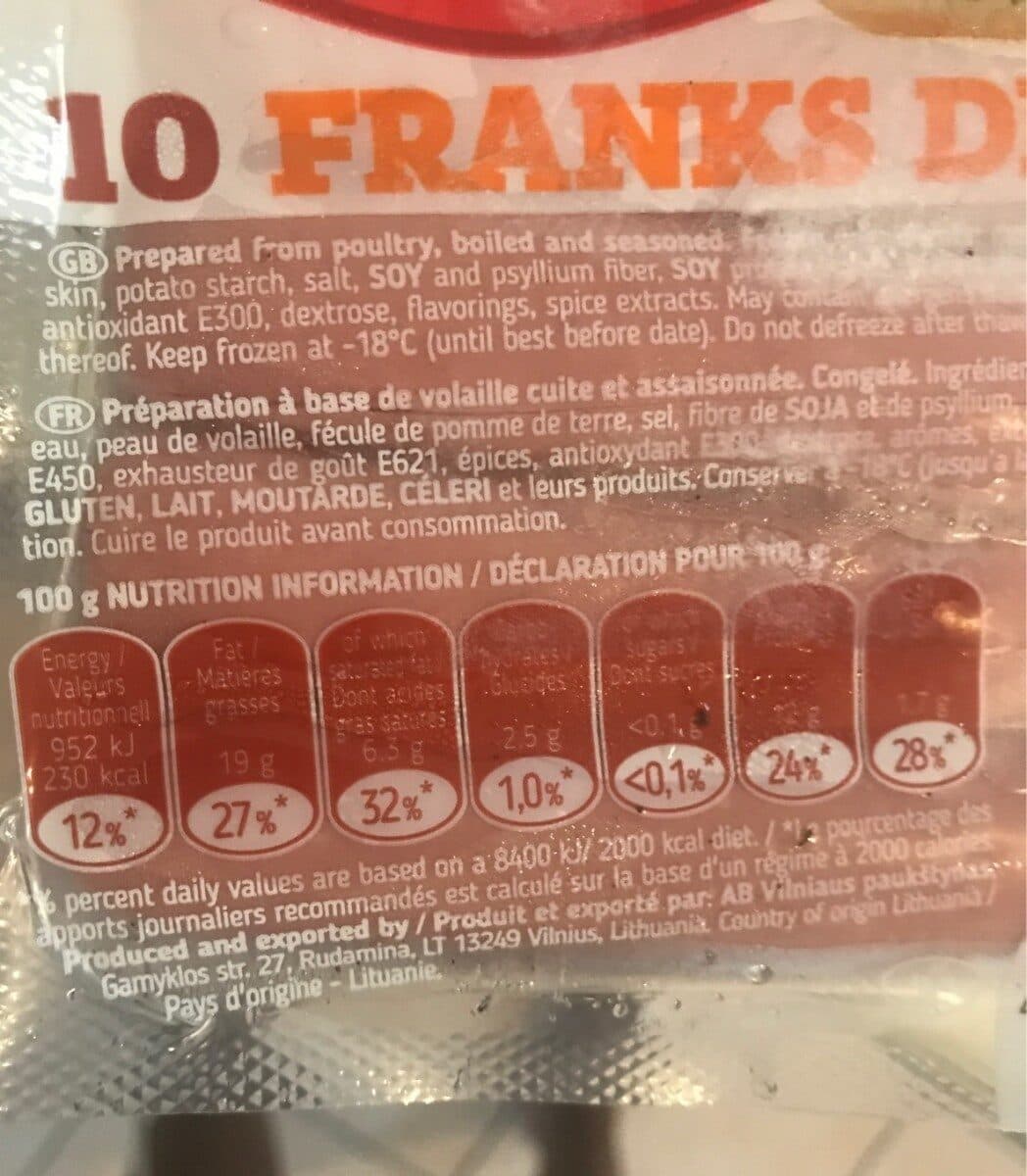 Open Food Facts 10 franks de poulet packshot
