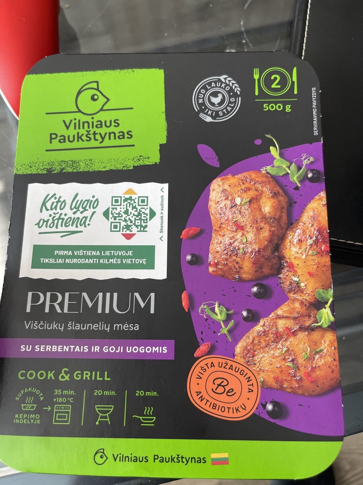 Vilniaus Paukštynas Premium Viščiukų Šlaunelių Mėsa Su Serbentais Ir goji Uogom packshot