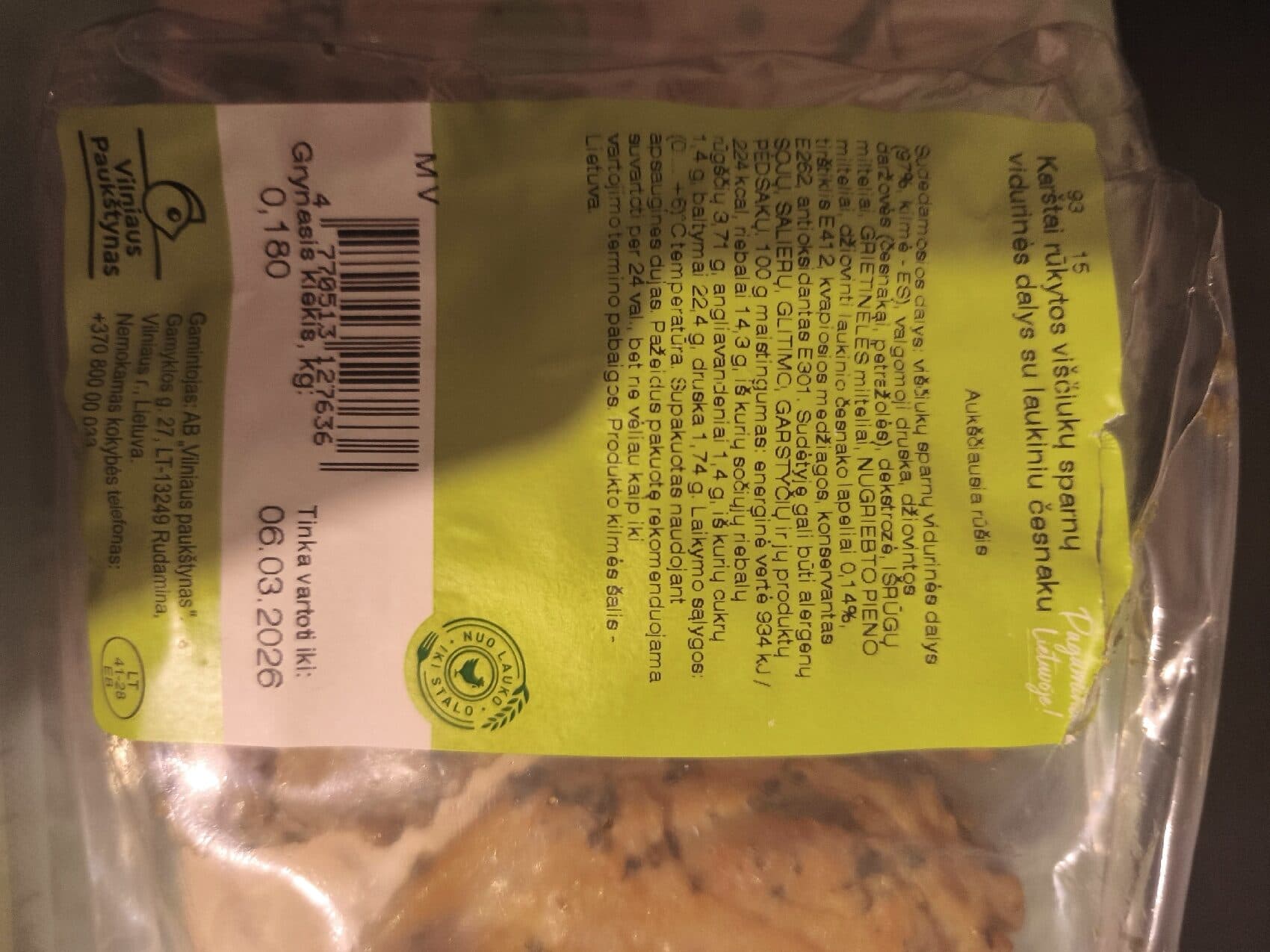 Vilniaus Paukštynas Karštai Rūk. Višt. Sparn. Vid. D. Su Lauk. Česnk packshot