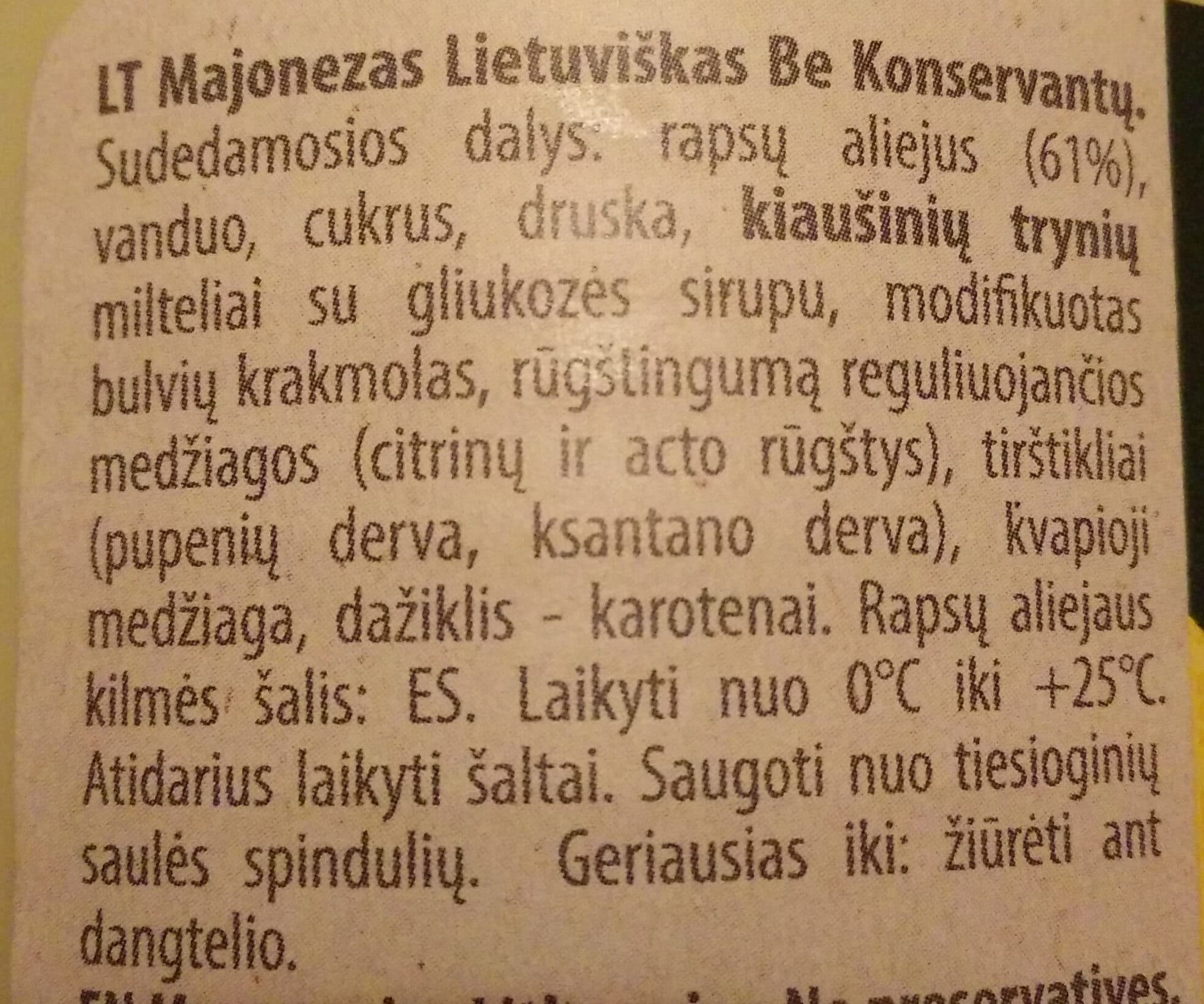 UAB Kėdainių konservų fabrikas Majonezas Lietuviškas Be konservantų packshot