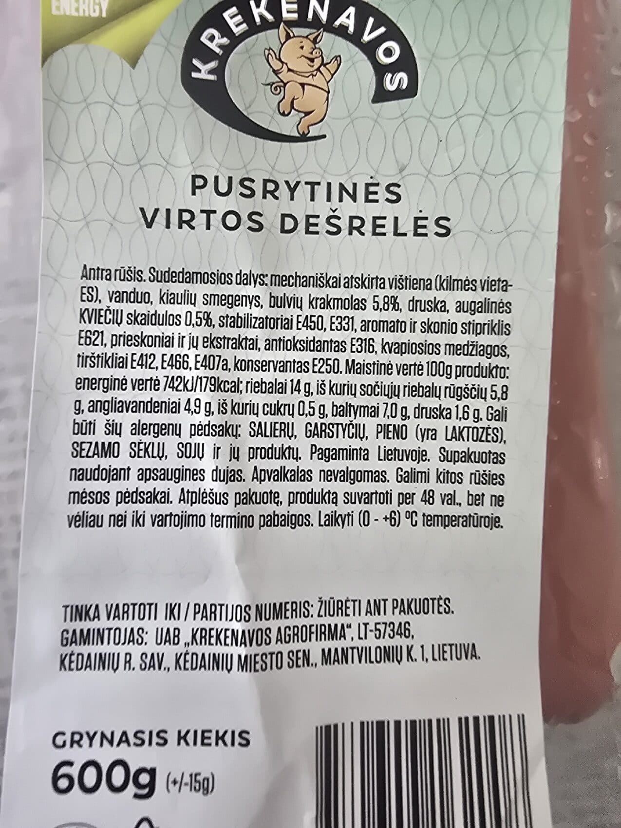Krekenavos Pusrytinės Virtos Dešrelės packshot