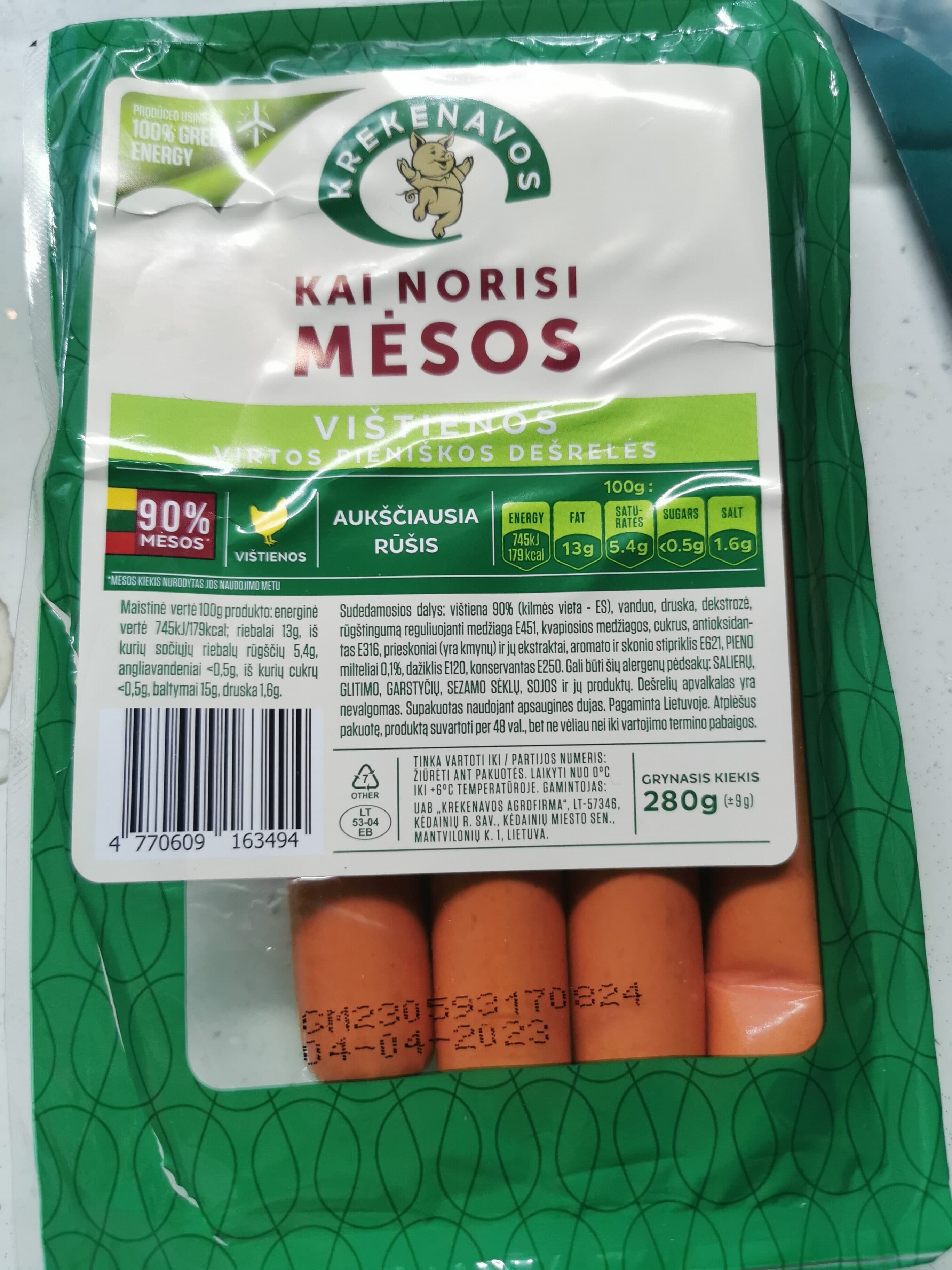 Krekenavos Boiled Chicken Sausages packshot