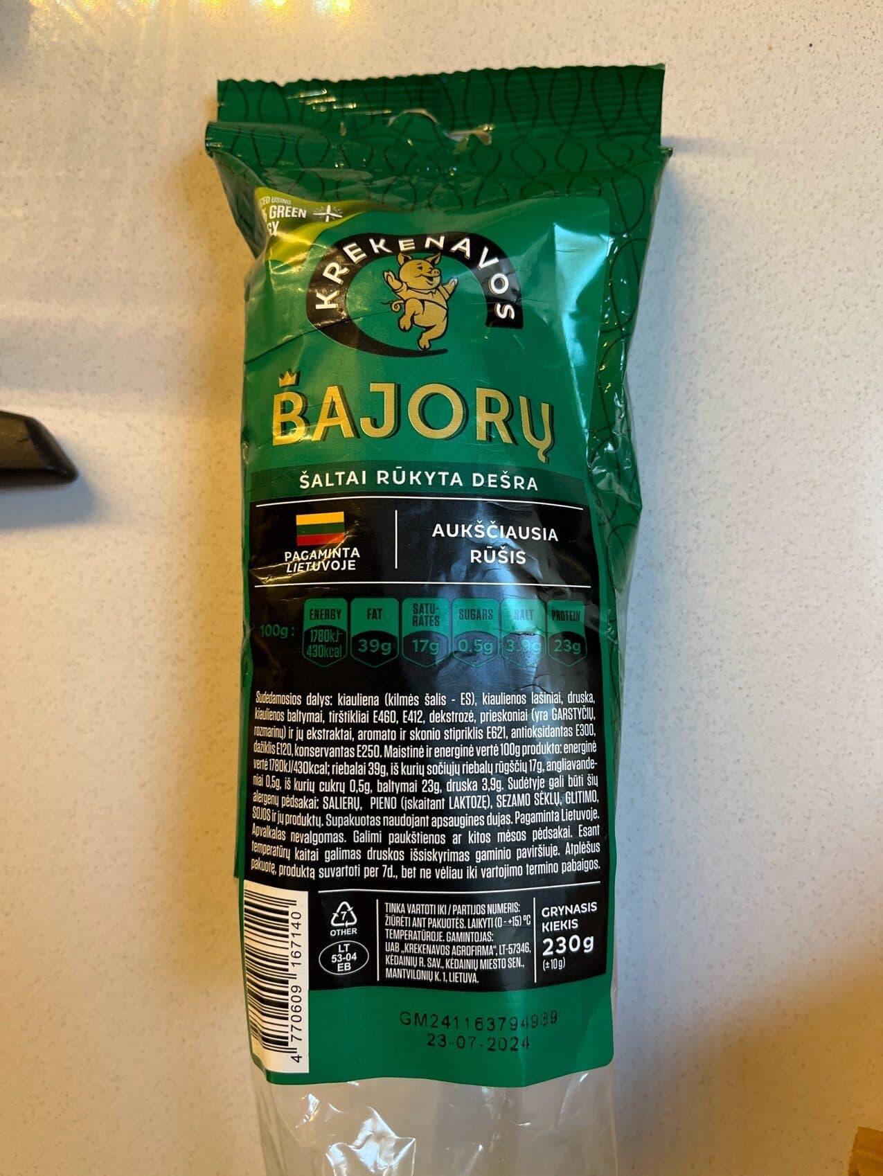 Krekenavos Cold Smoked Sausage Bajoru packshot
