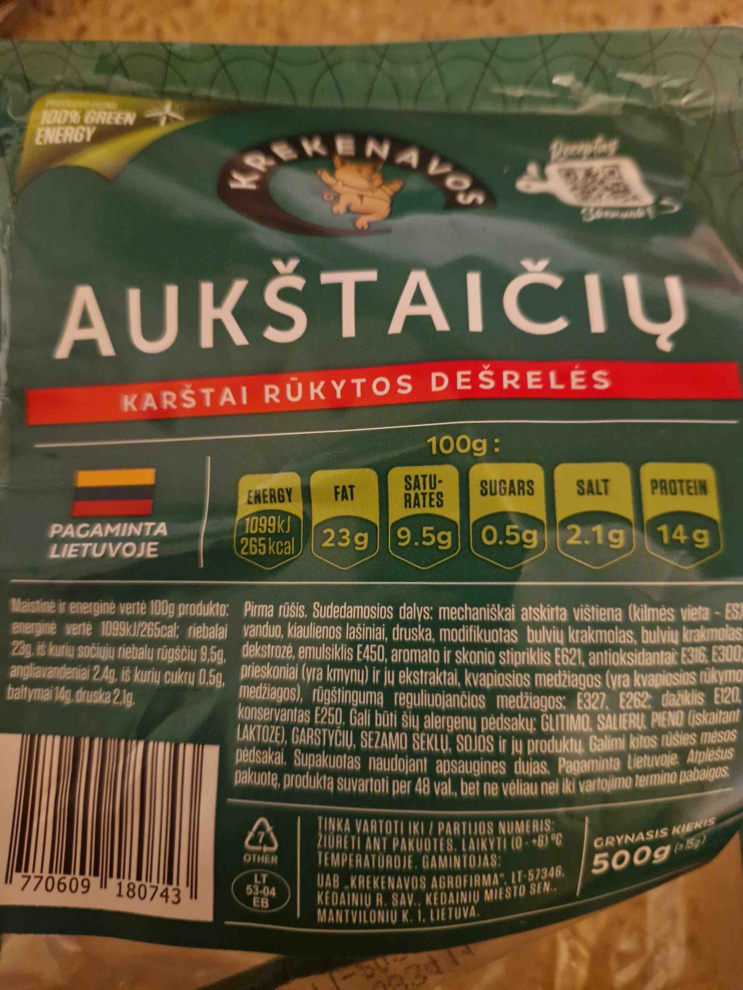 Krekenavos Aukštaičių karštai rūkytos dešrelės packshot