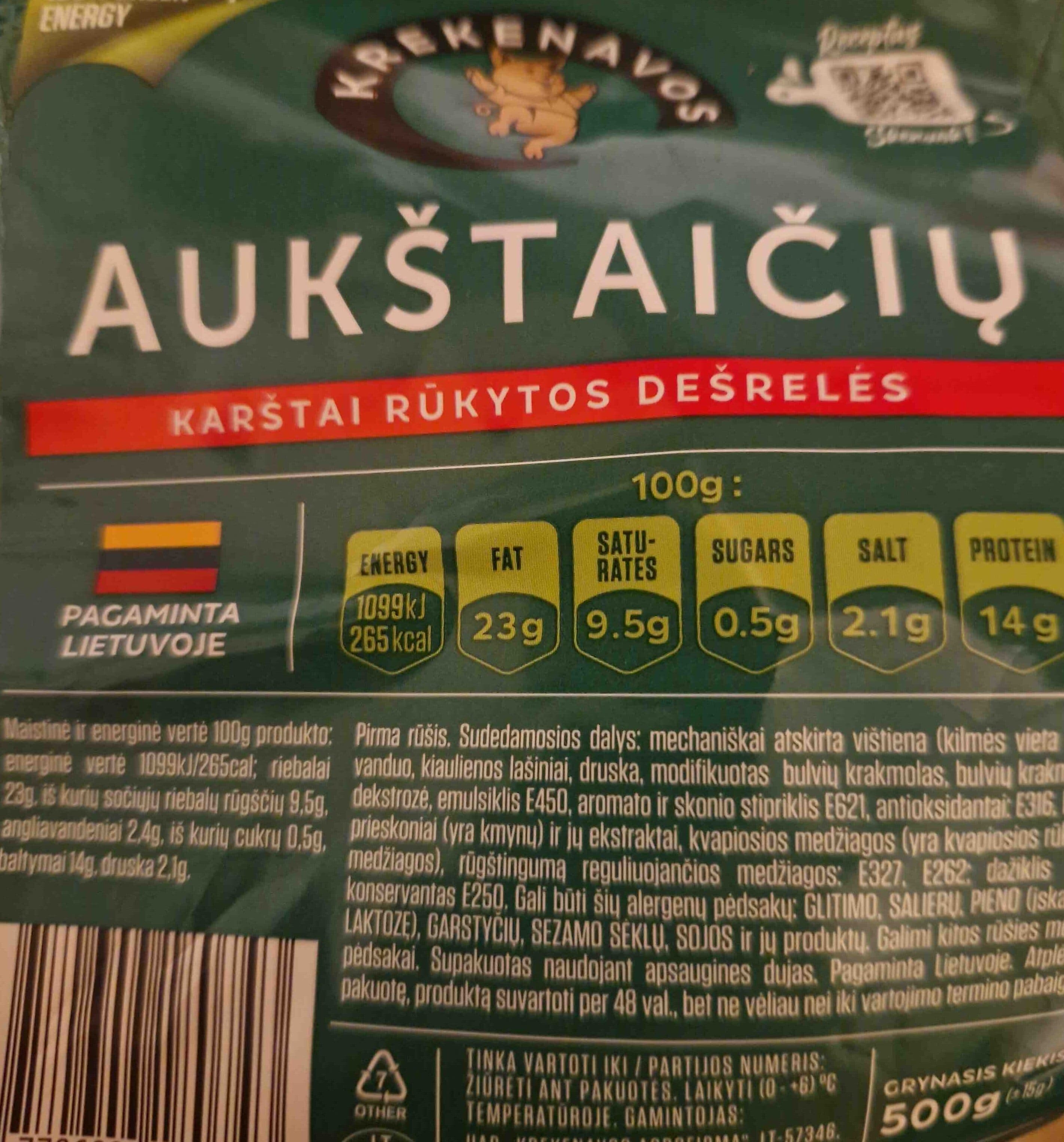 Krekenavos Aukštaičių karštai rūkytos dešrelės packshot