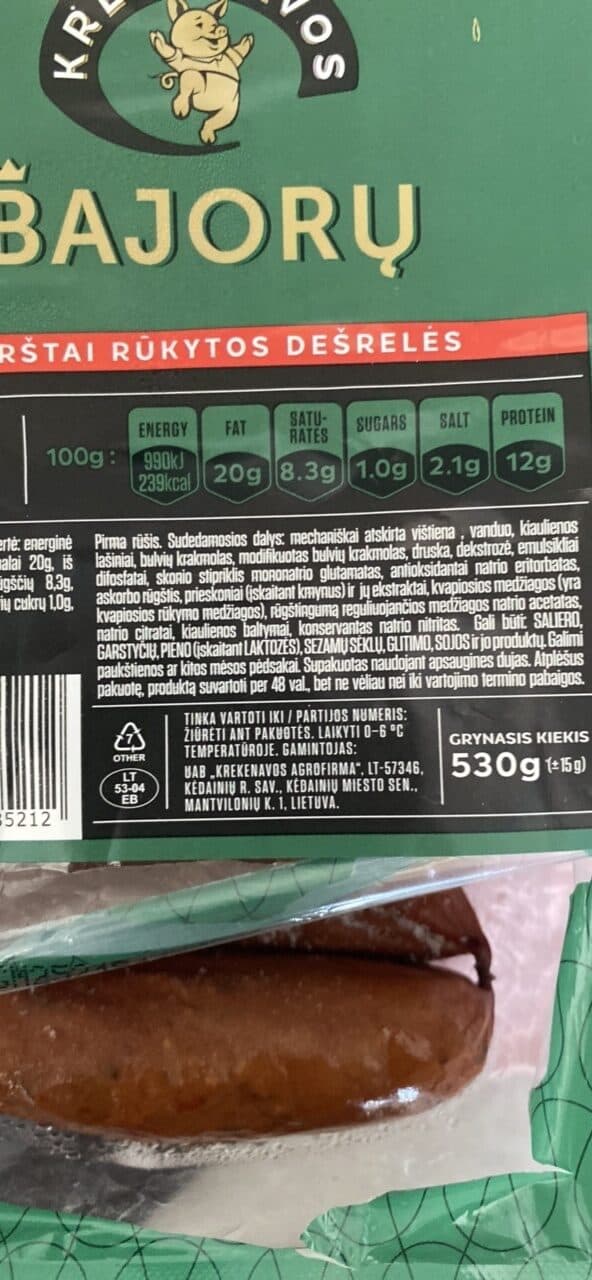 KREKENAVOS Bajorų Rukytos Dešrelės packshot