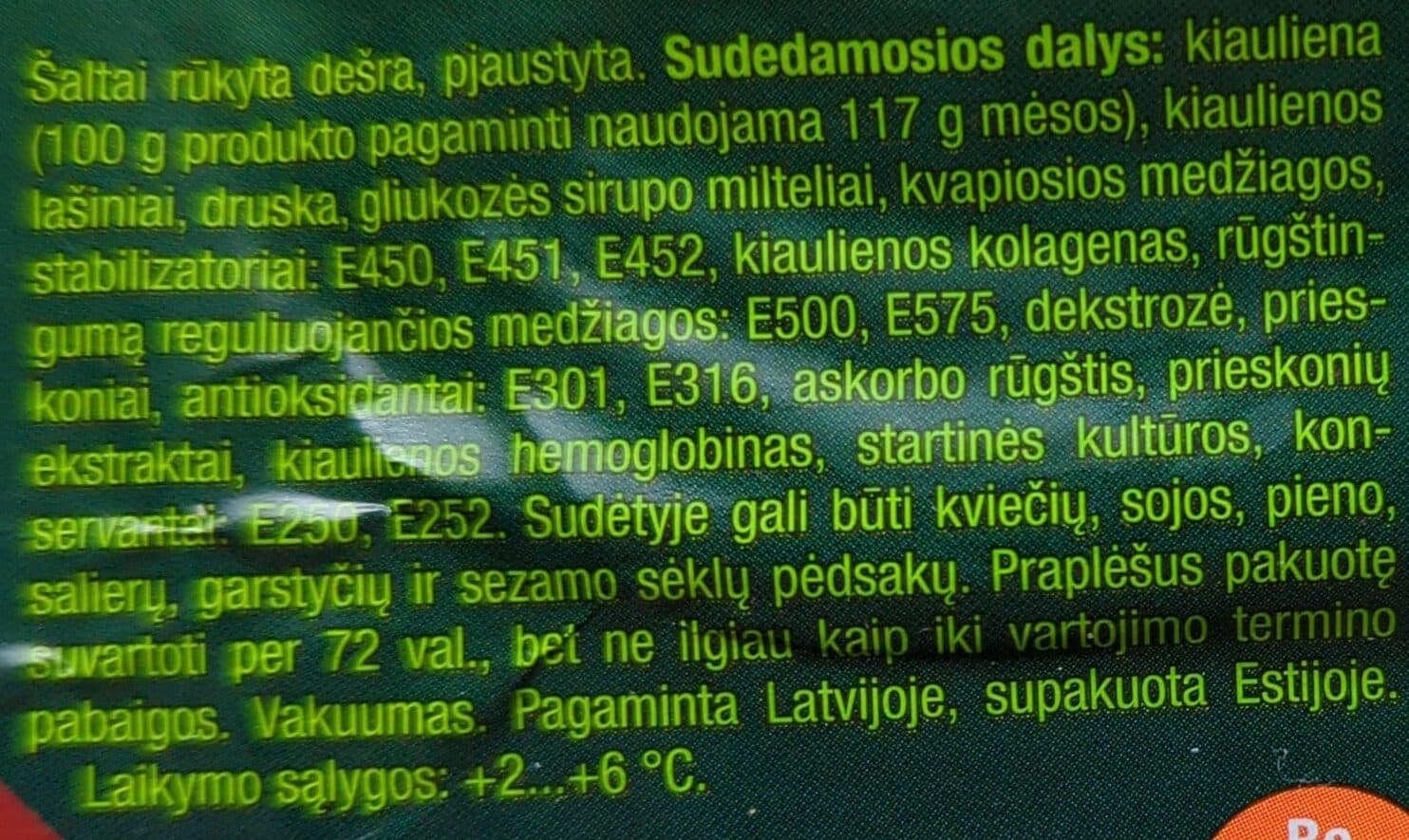 Klaipėdos maistas Šaltai rūkyta dešra packshot
