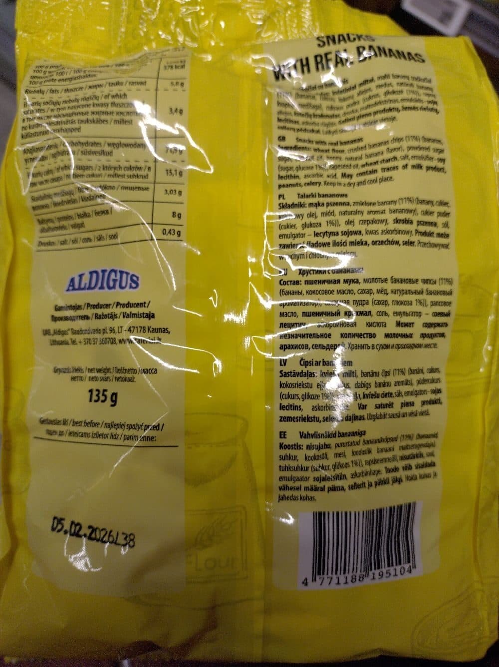 Taler Waffle chips with banana sweetener packshot