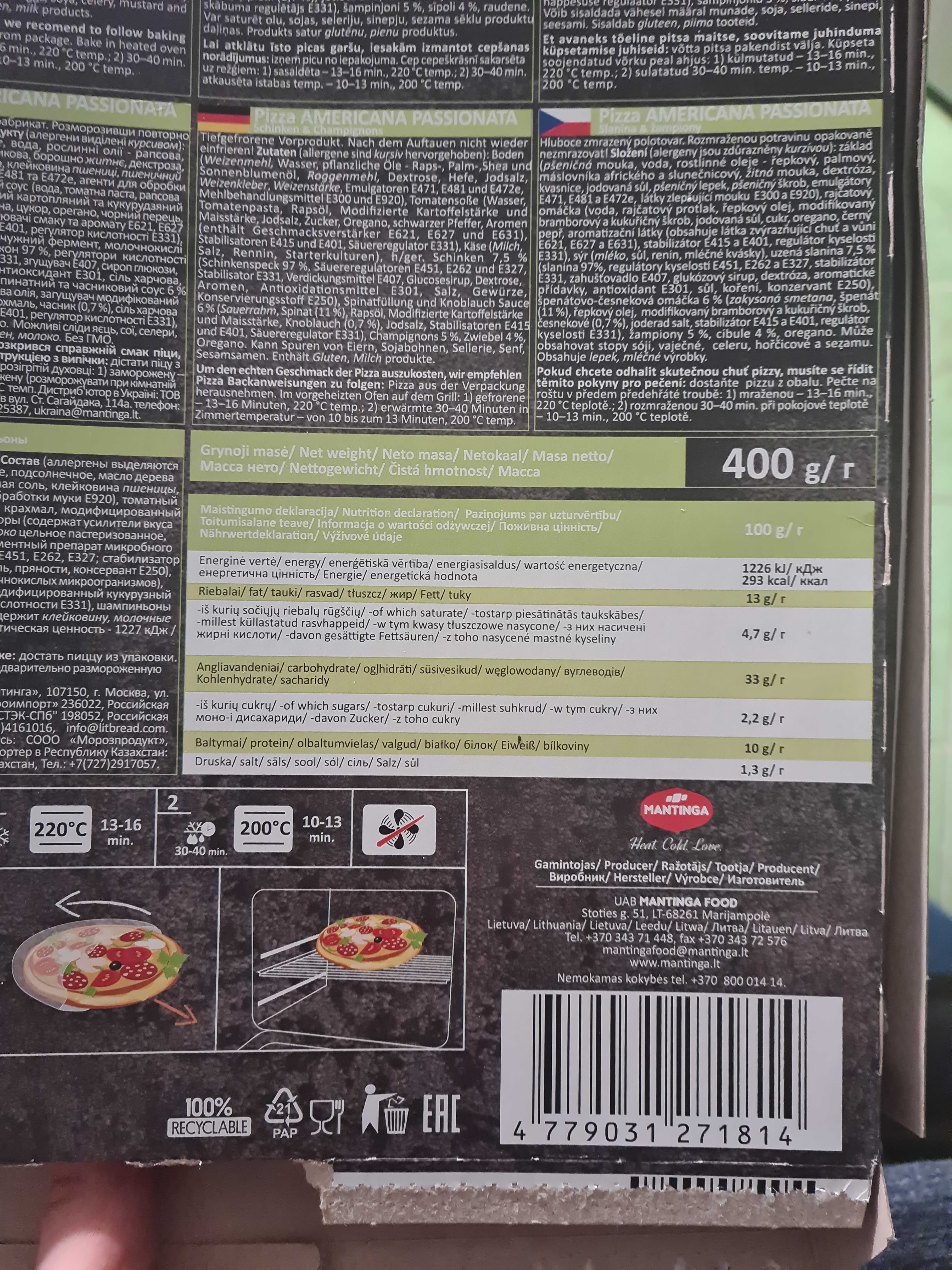 Mantinga Pizza Americana packshot