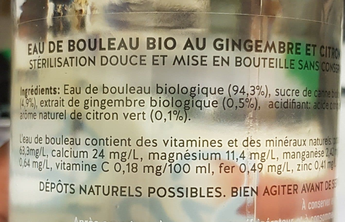 Open Food Facts Eau de bouleau gingembre citron vert packshot