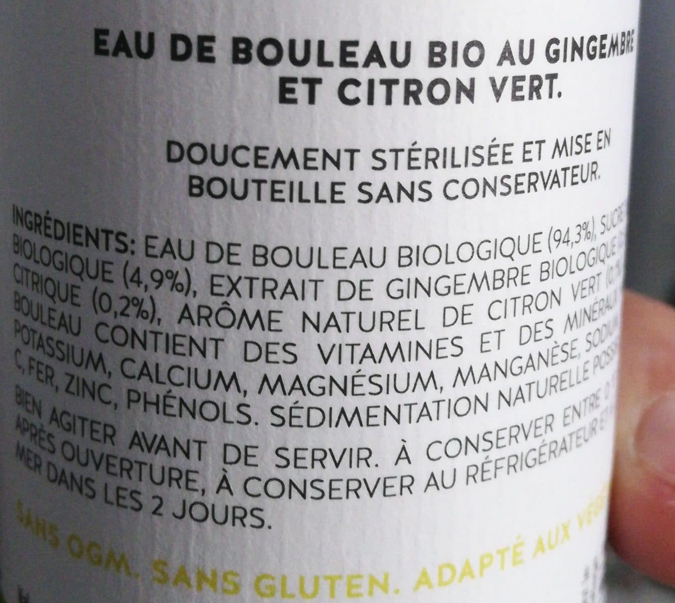 Open Food Facts Eau de bouleau gingembre et citron vert packshot