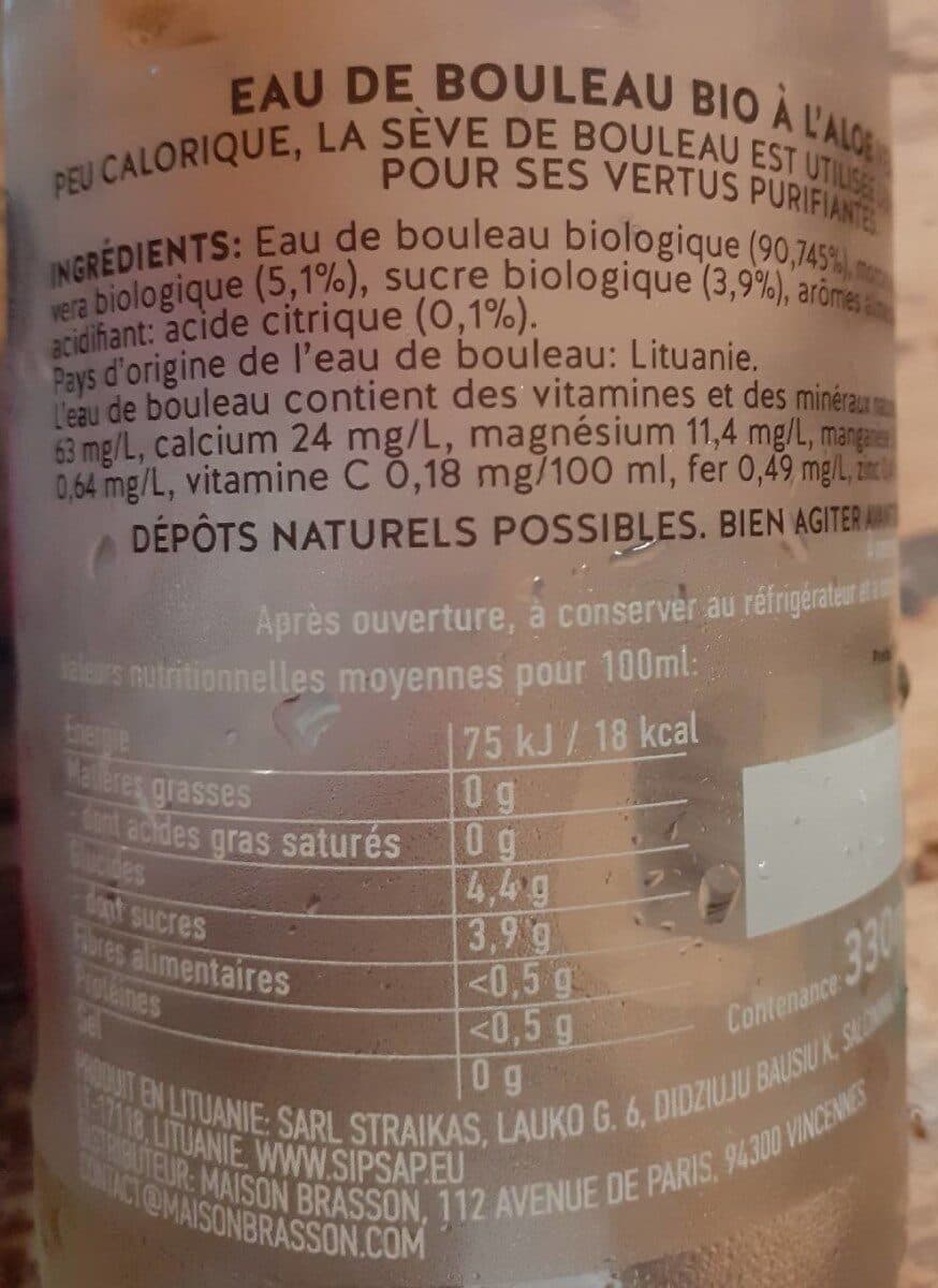 Open Food Facts Eau de bouleau bio à l’aloe vera packshot