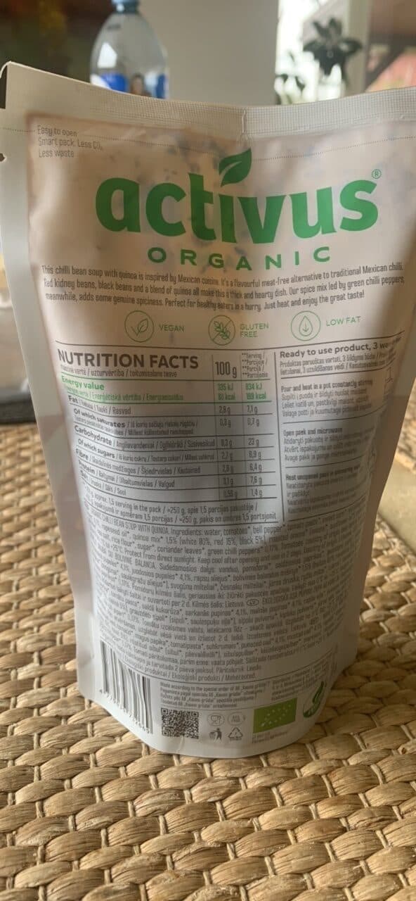 activus ORGANIC CHILLI BEAN SOUP WITH QUINOA packshot