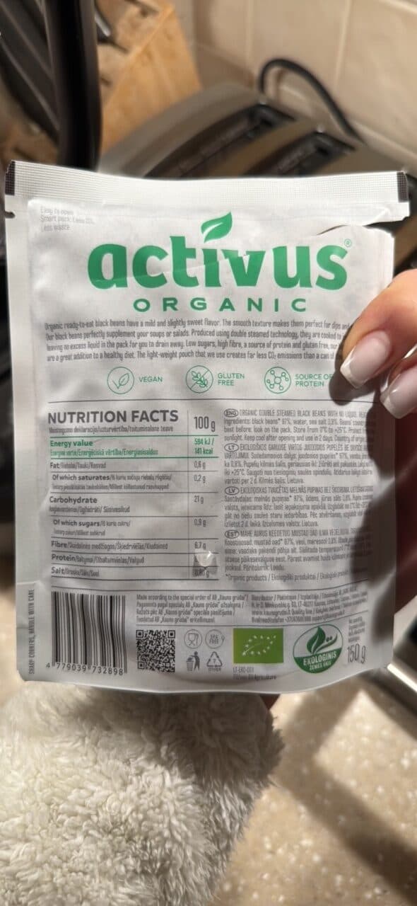 activus ORGANIC Double Steamed Black Beans packshot