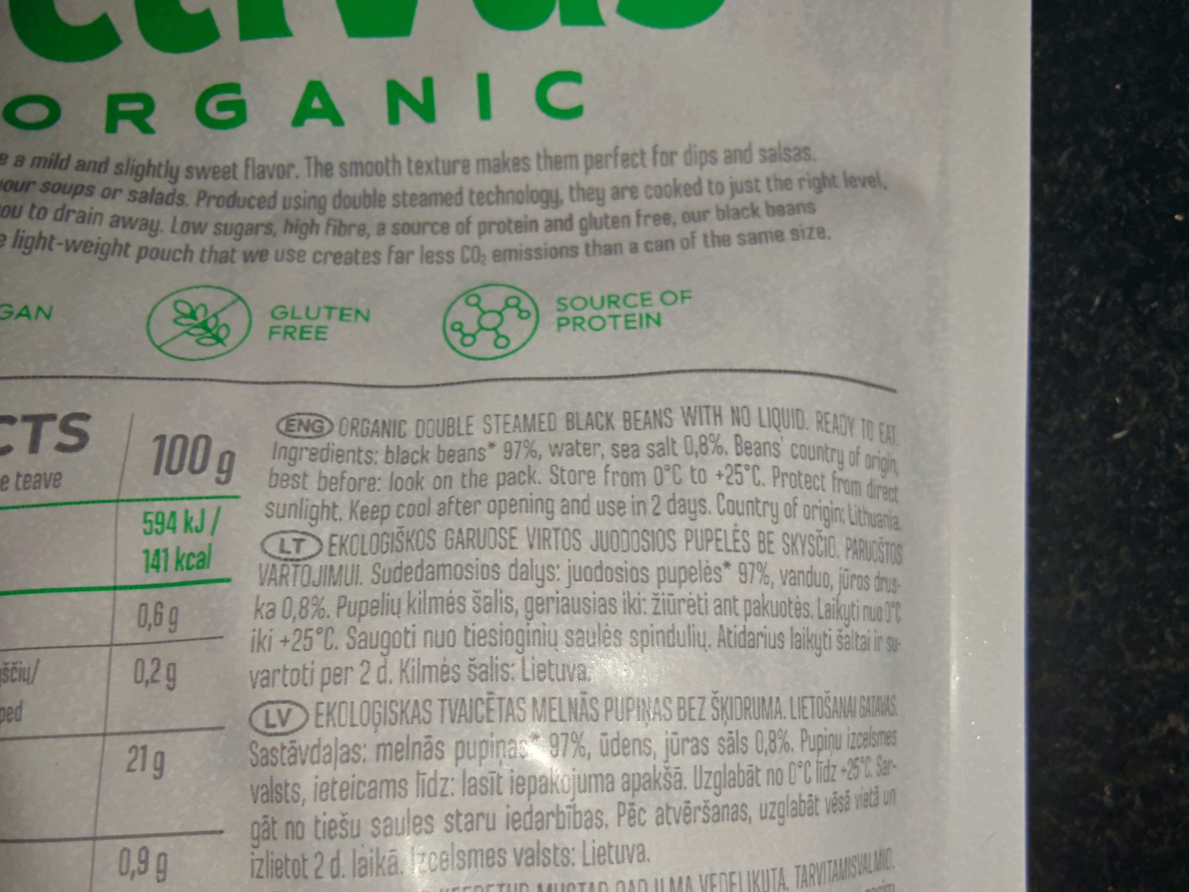 activus ORGANIC Double Steamed Black Beans packshot
