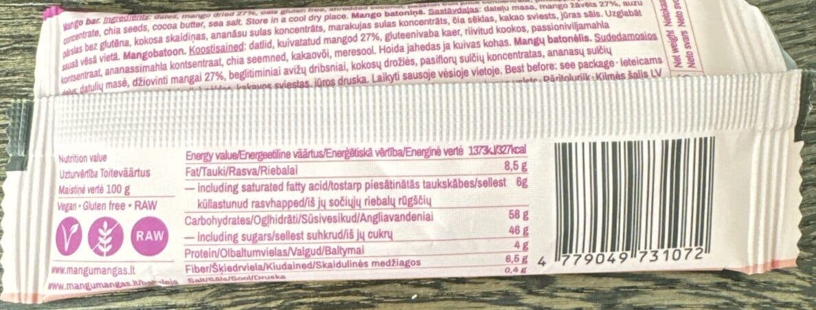 Mangų mangas Mango & chia bar packshot