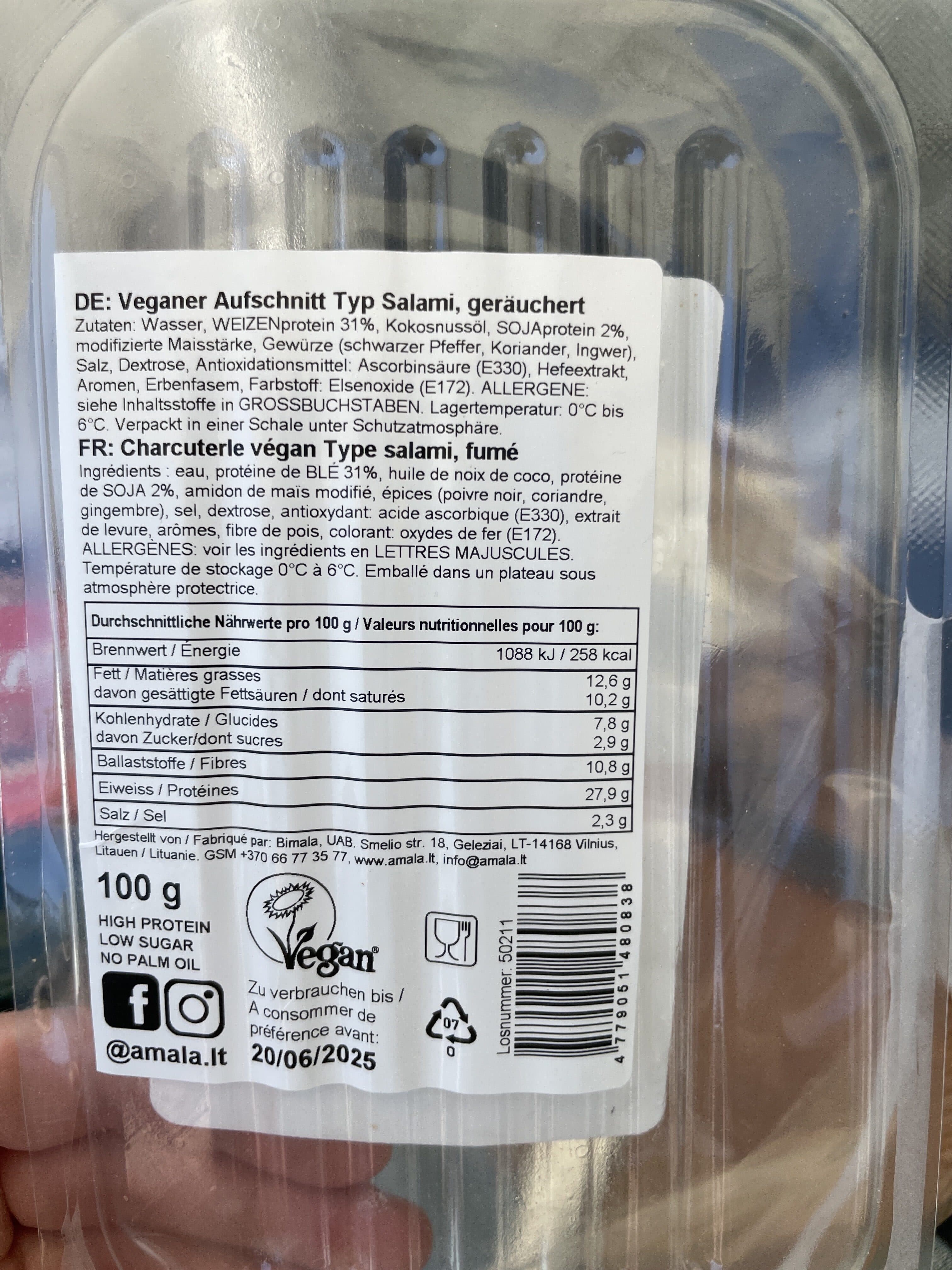 Amala Veganer aufschnitt Typ Salami packshot