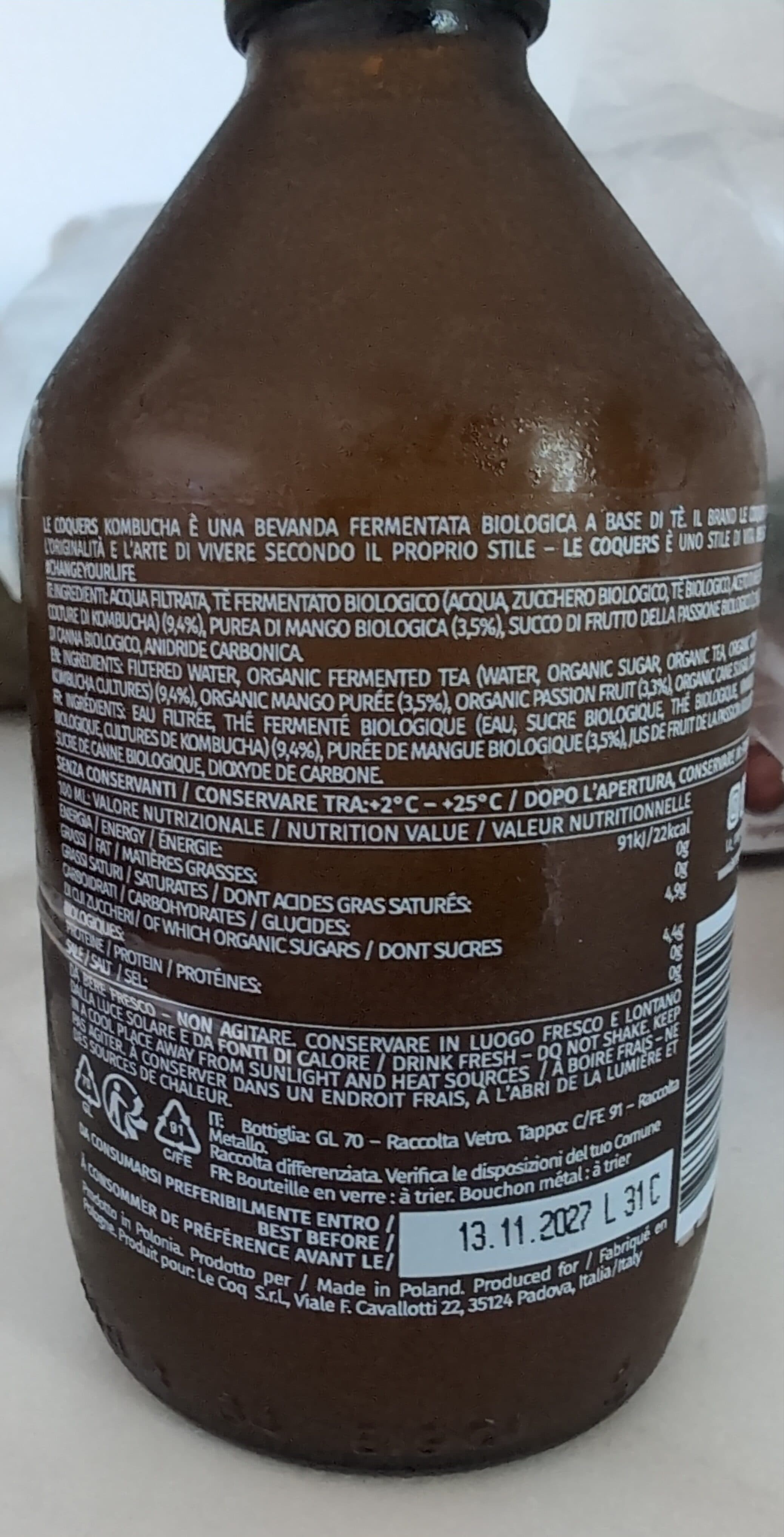 Le Coquers Tè Kombucha Maracuja e Mango packshot