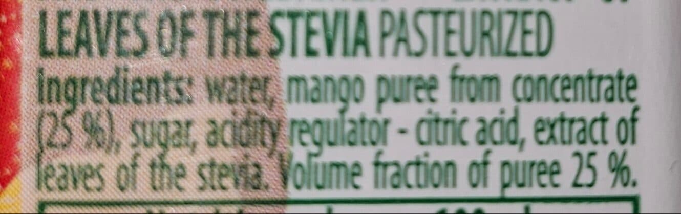 Вітмарк-Україна [JAFFA] Nectar of mango puree with sugar and the sweetener - extract of leaves of the stavia packshot
