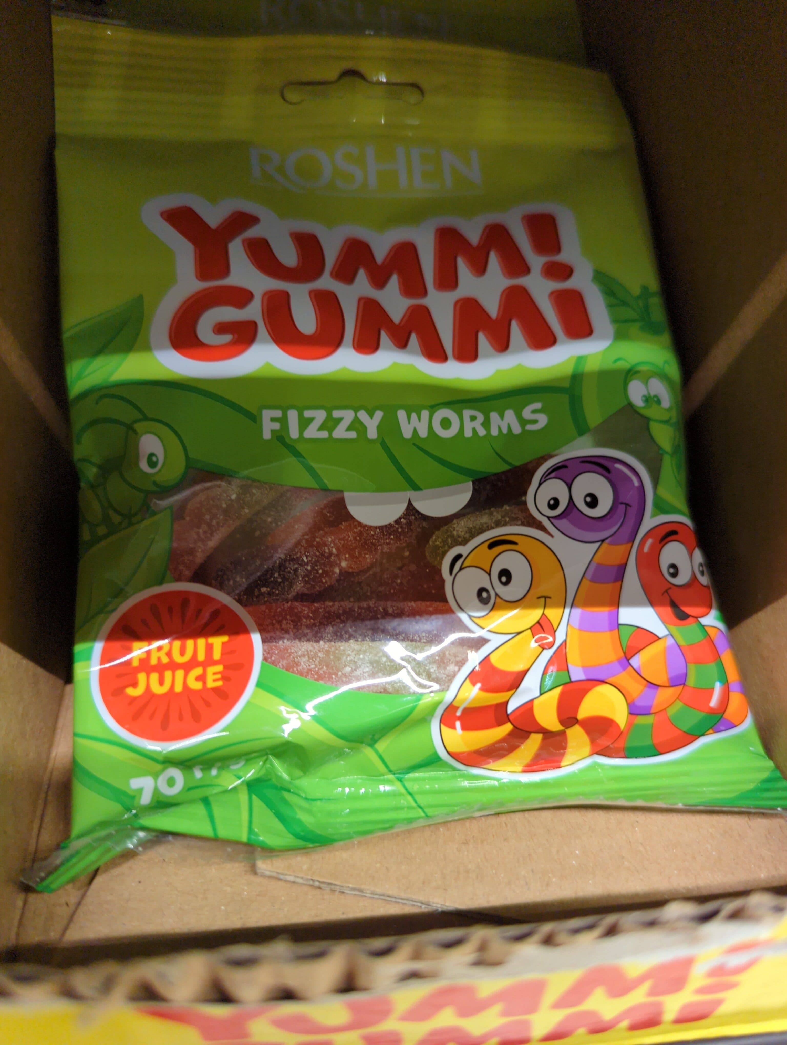 Roshen yumm! gummi fizzy worms packshot