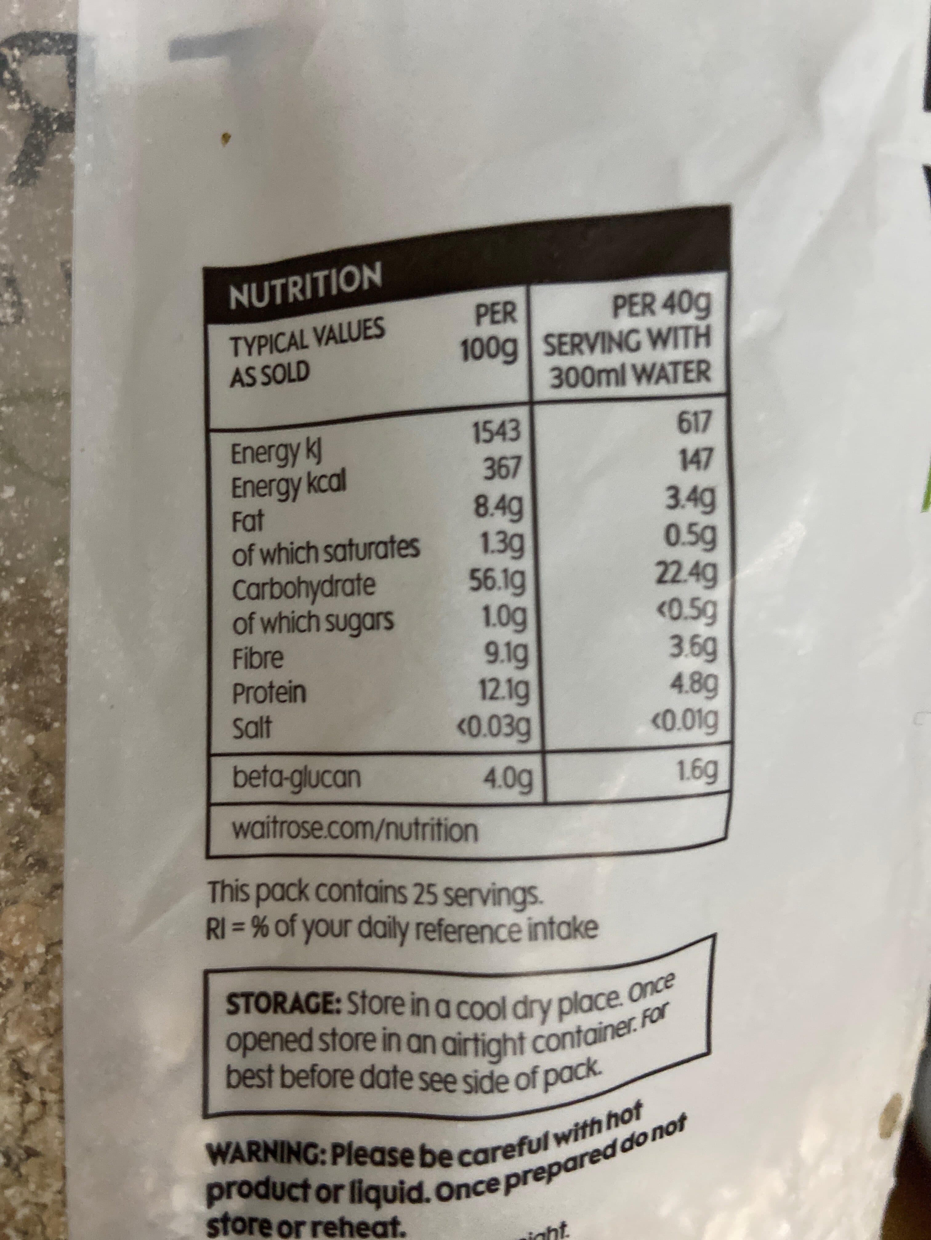 S & Senta Waitrose & Partners Porridge Oats packshot