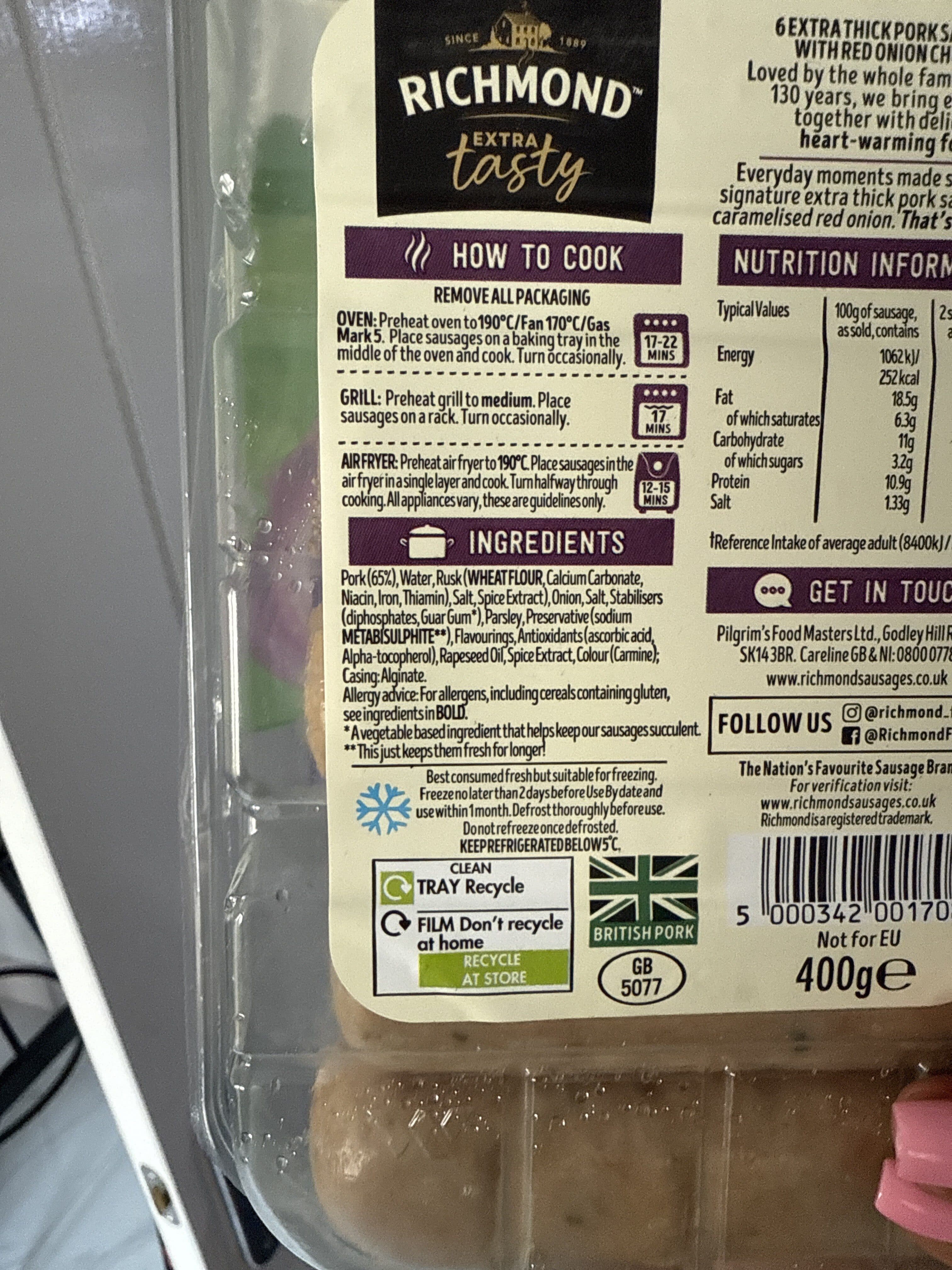 Richmond Caramelised Red Onion Sausages packshot