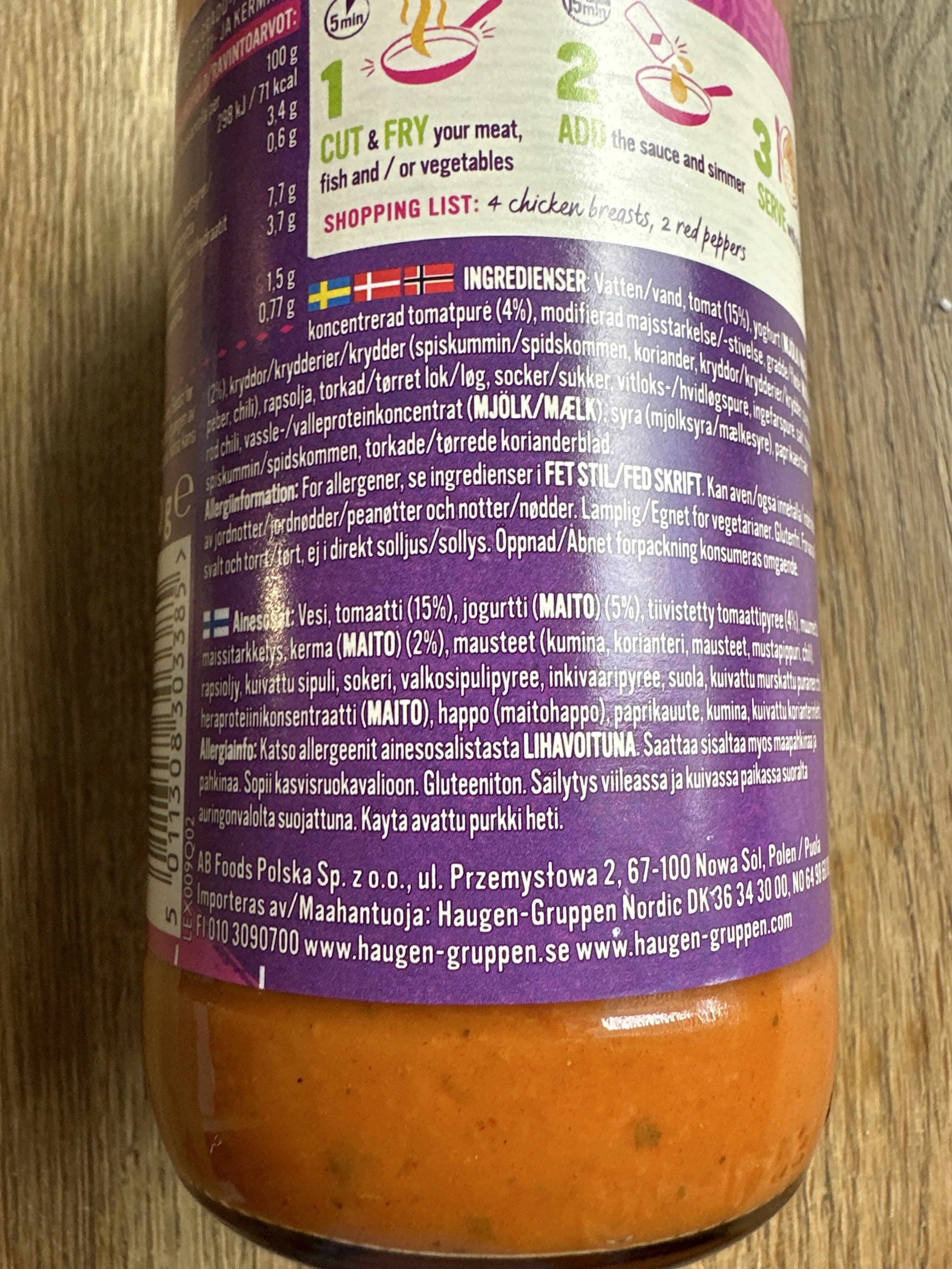 Haugen - gruppen as indian style cooking sauce Hot & Spicy Tikka Masala packshot