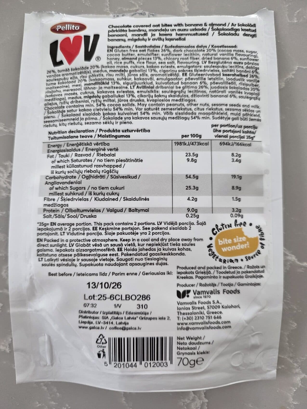 Pellito Chocolate Covered Oat Bites With Banana & Almond packshot