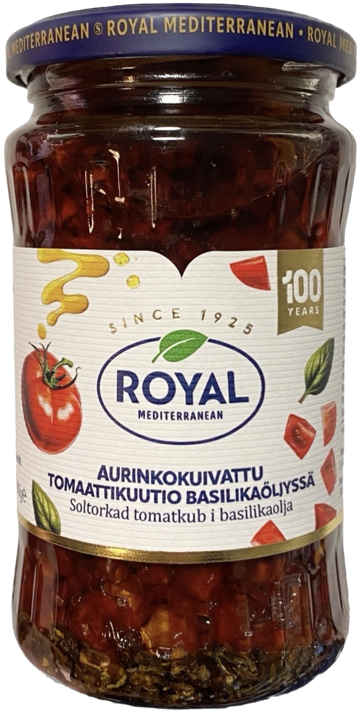 Royal Mediterranean Aurinkokuivattu tomaattikuutio basilikaöljyssä packshot