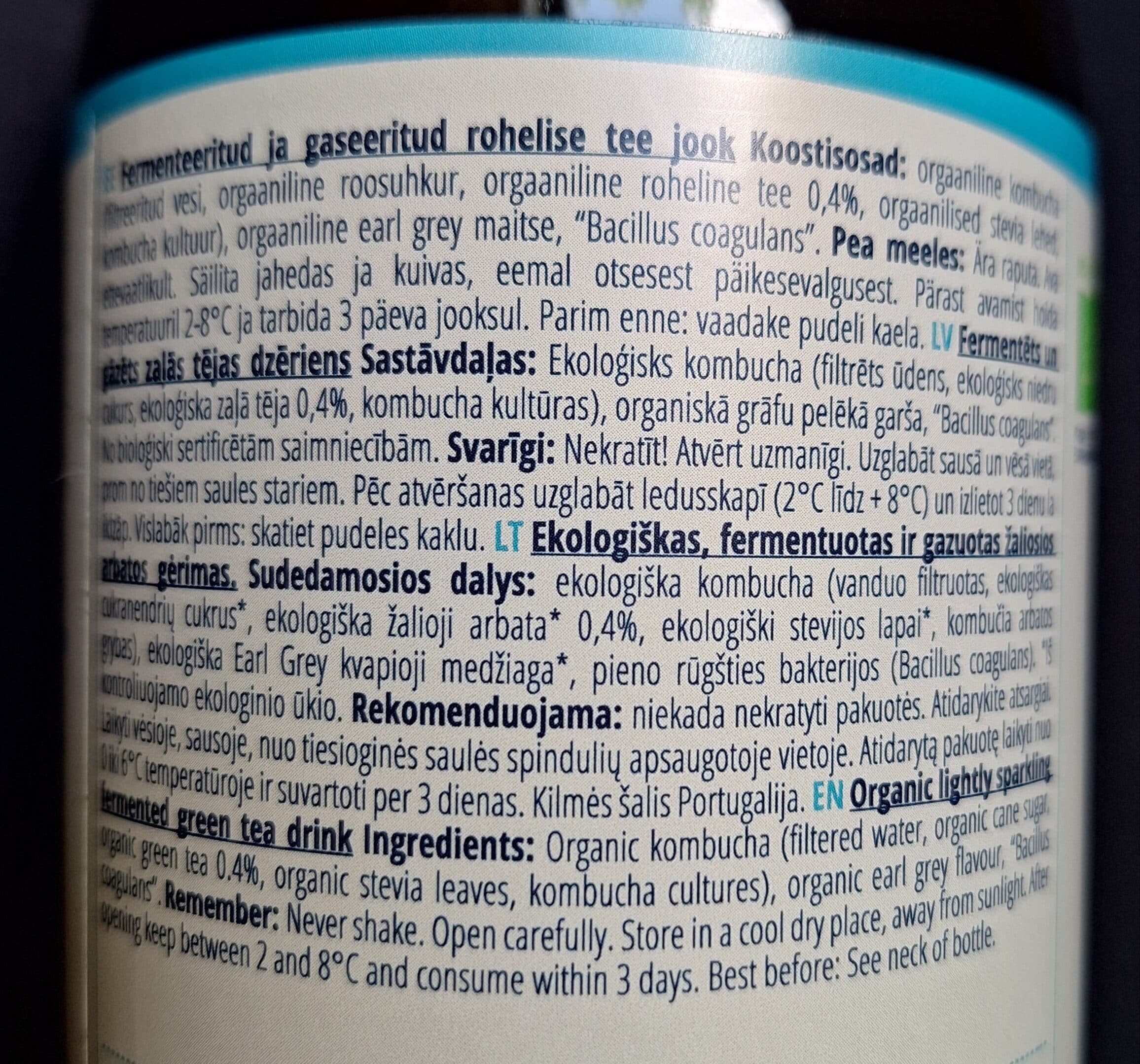 Open Food Facts Fermenteeritud ja gaseeritud rohelise tee jook packshot