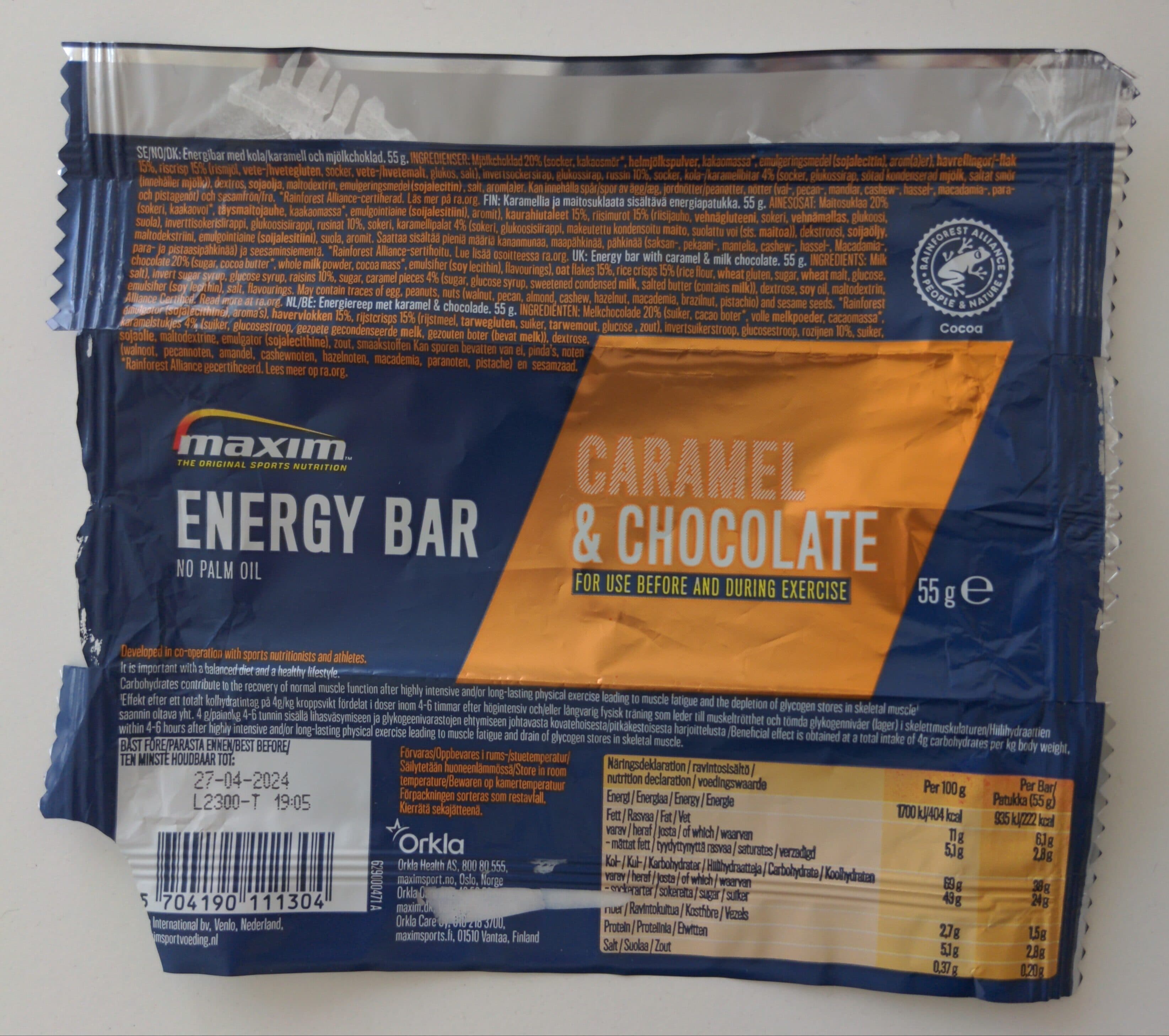 Maxim Energy bar caramel & chocolate packshot