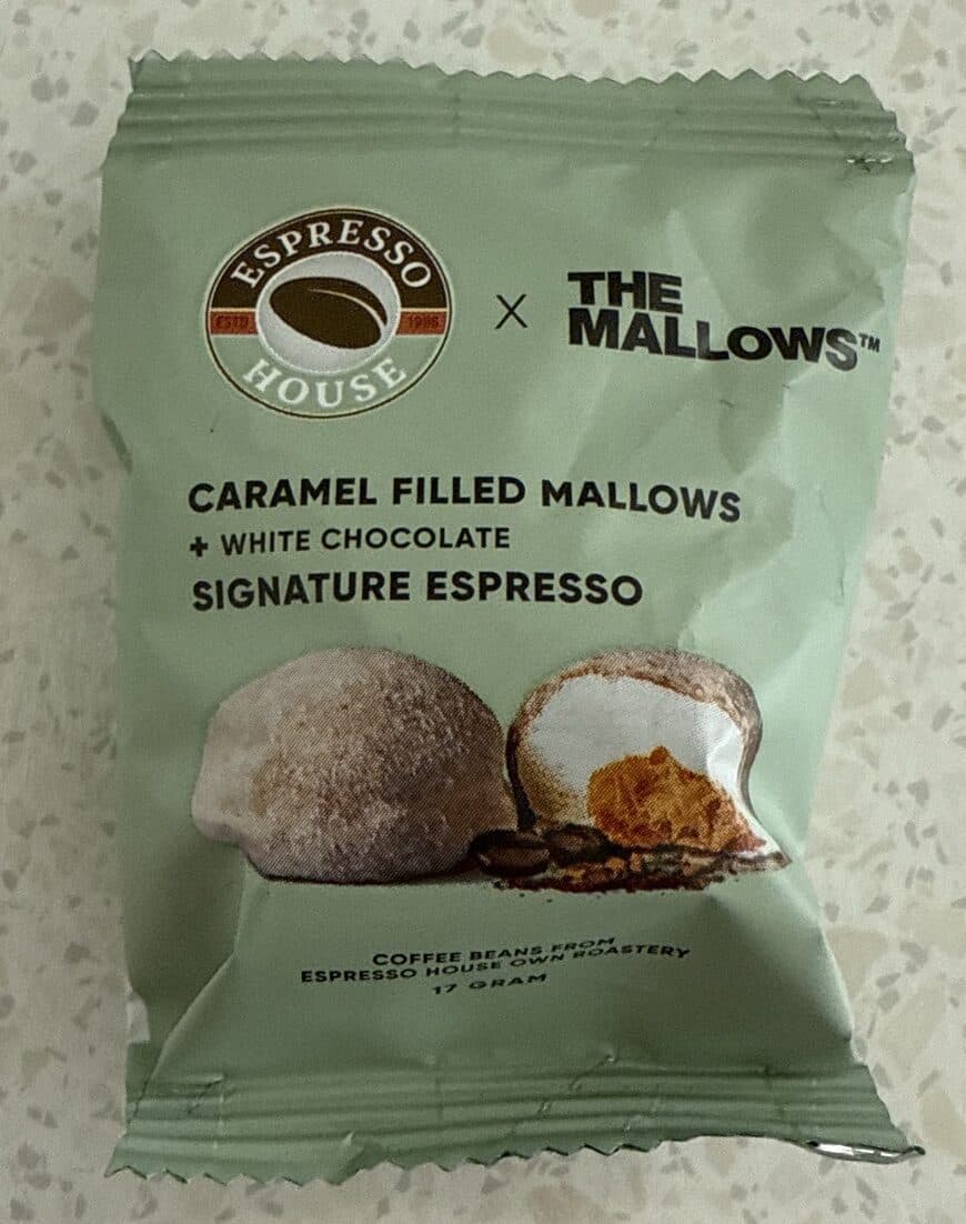 Espresso House Caramel Filled Mallows White Chocolate Signature Expresso packshot