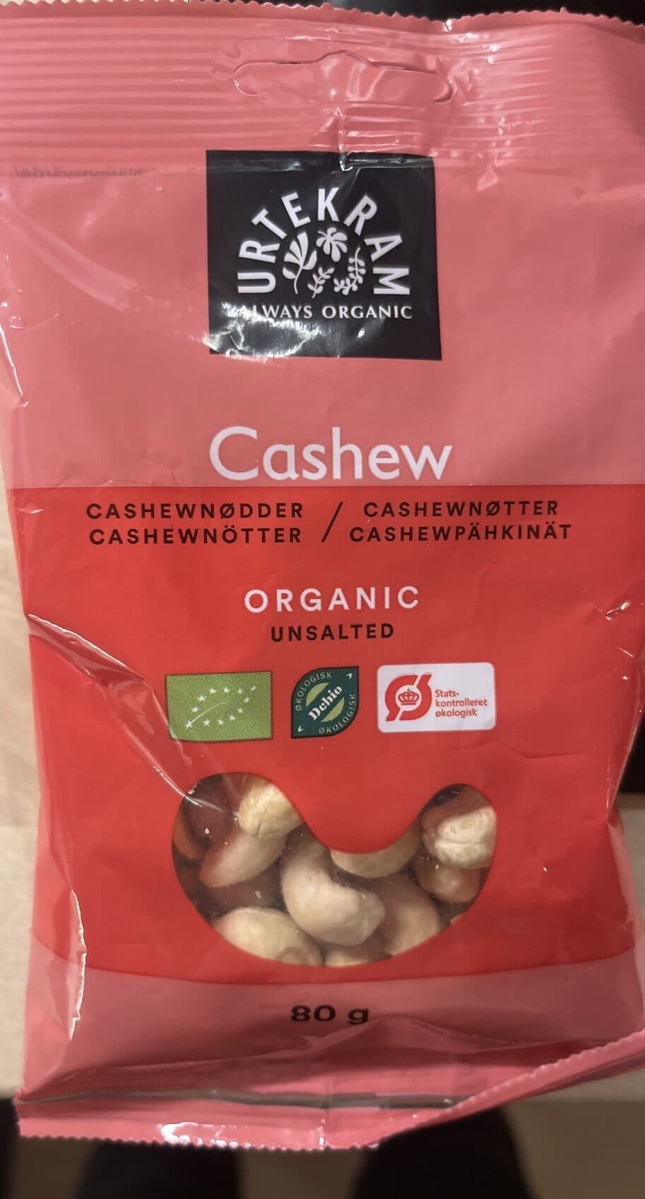 Urtekram Cashew Organic Unsalted packshot