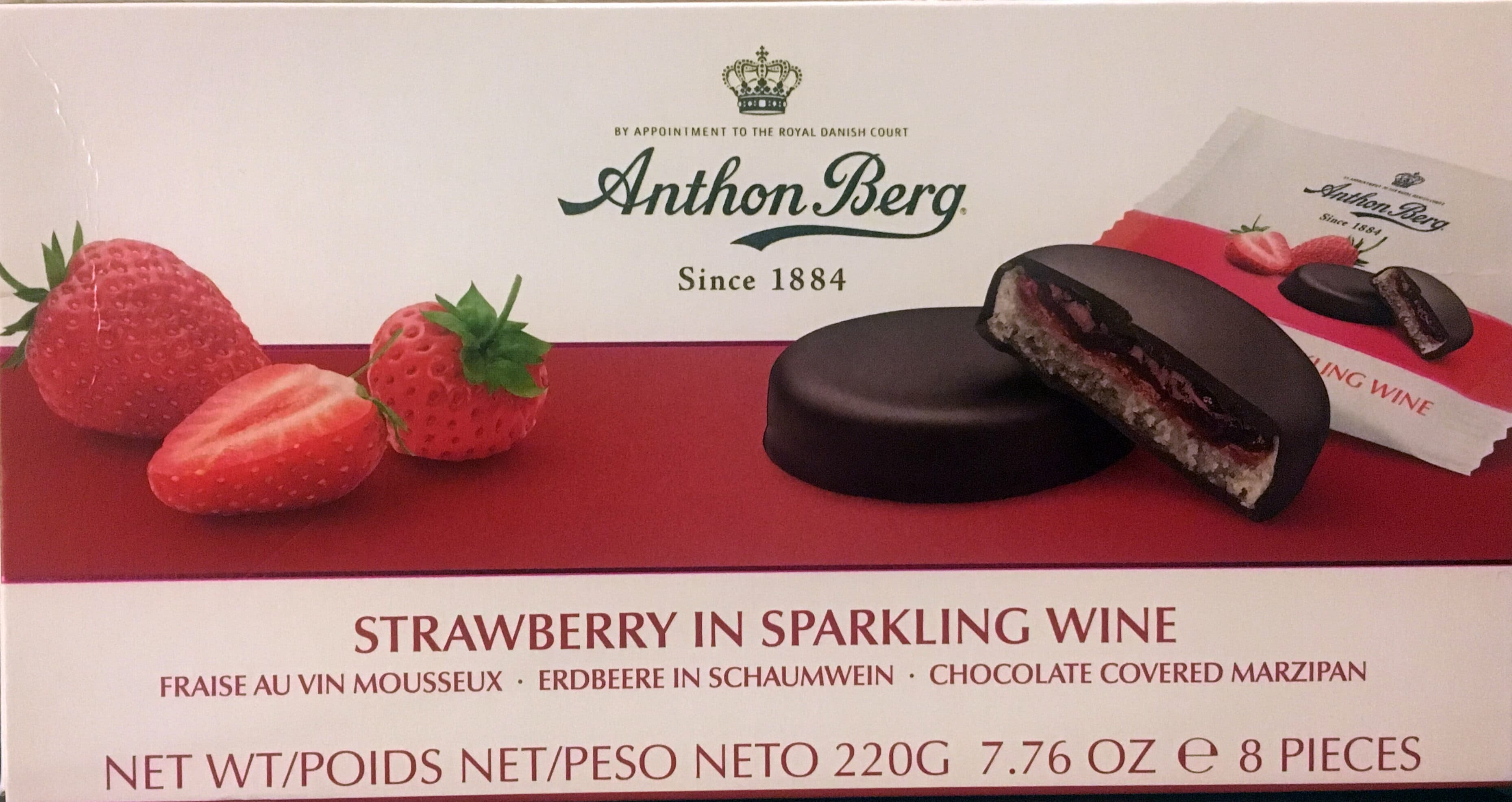 Anthon Berg Mansikoita kuohuviinissä suklaakuorrutettu marsipaani packshot