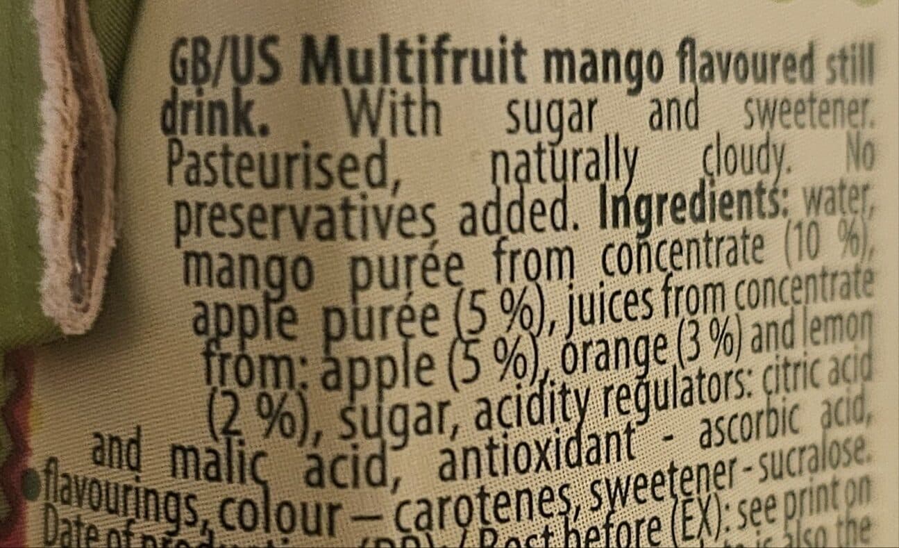 Tymbark Multifruit mango flavoured still drink packshot