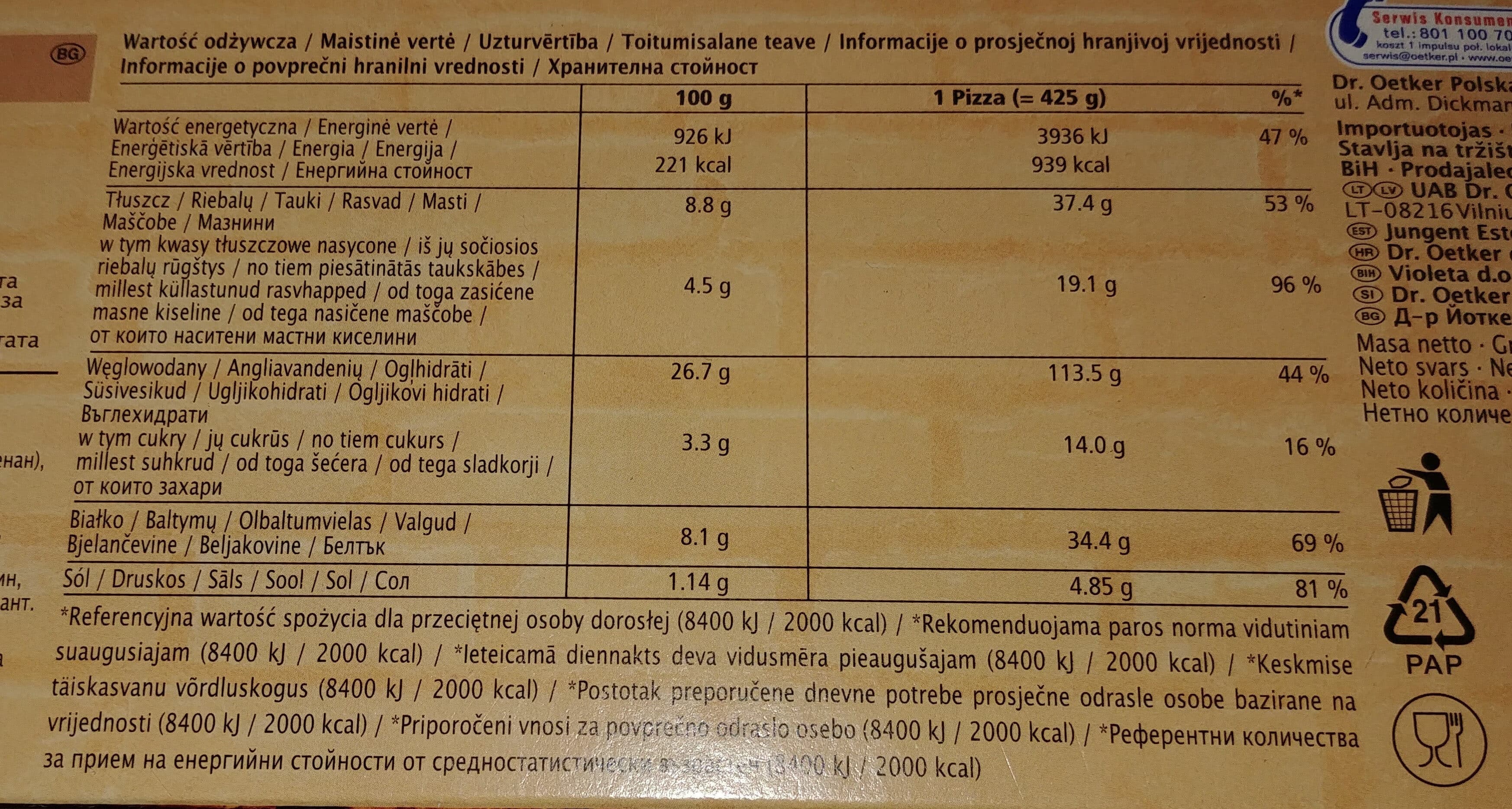 Dr. Peter Pizza Guseppe z szynką i pieczarkami głęboko mrożona packshot