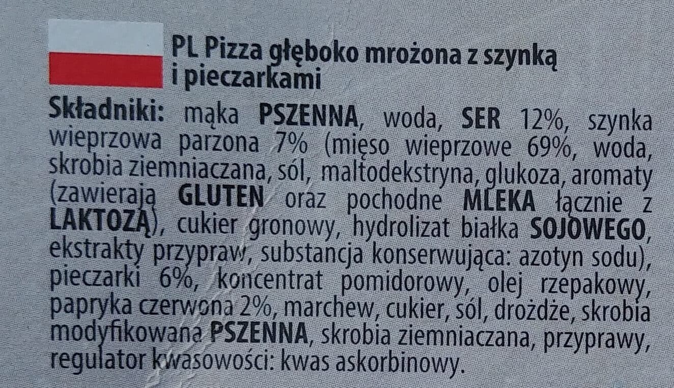 MaxTop Sławków Pizza głęboko mrożona z szynką i pieczarkami. packshot