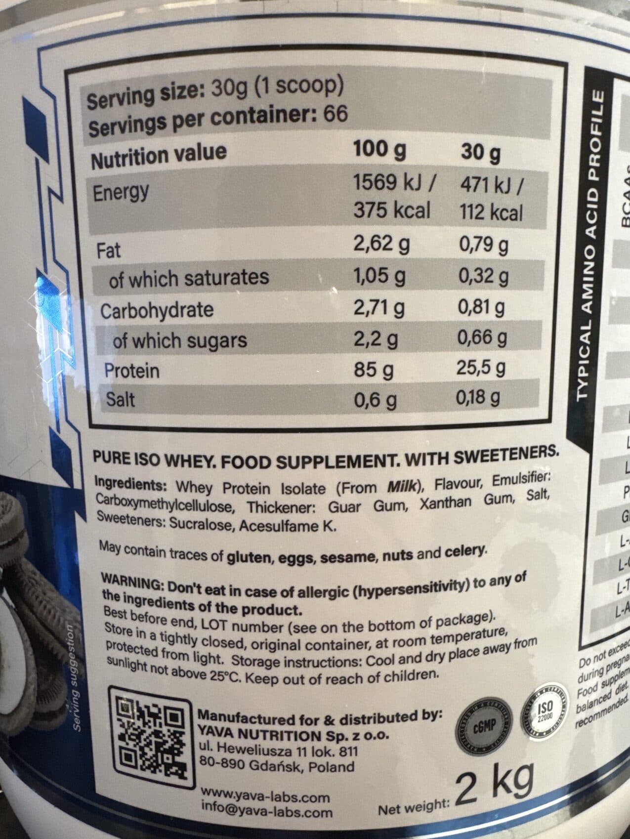 Yava Labs Pure Iso Whey Cookies With Cream packshot